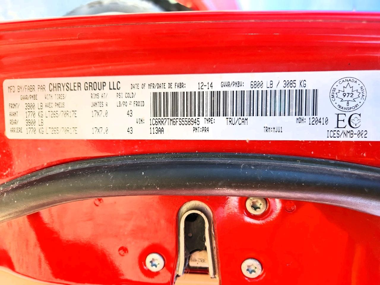 2015 Ram 1500 Slt Red vin: 1C6RR7TM6FS558945