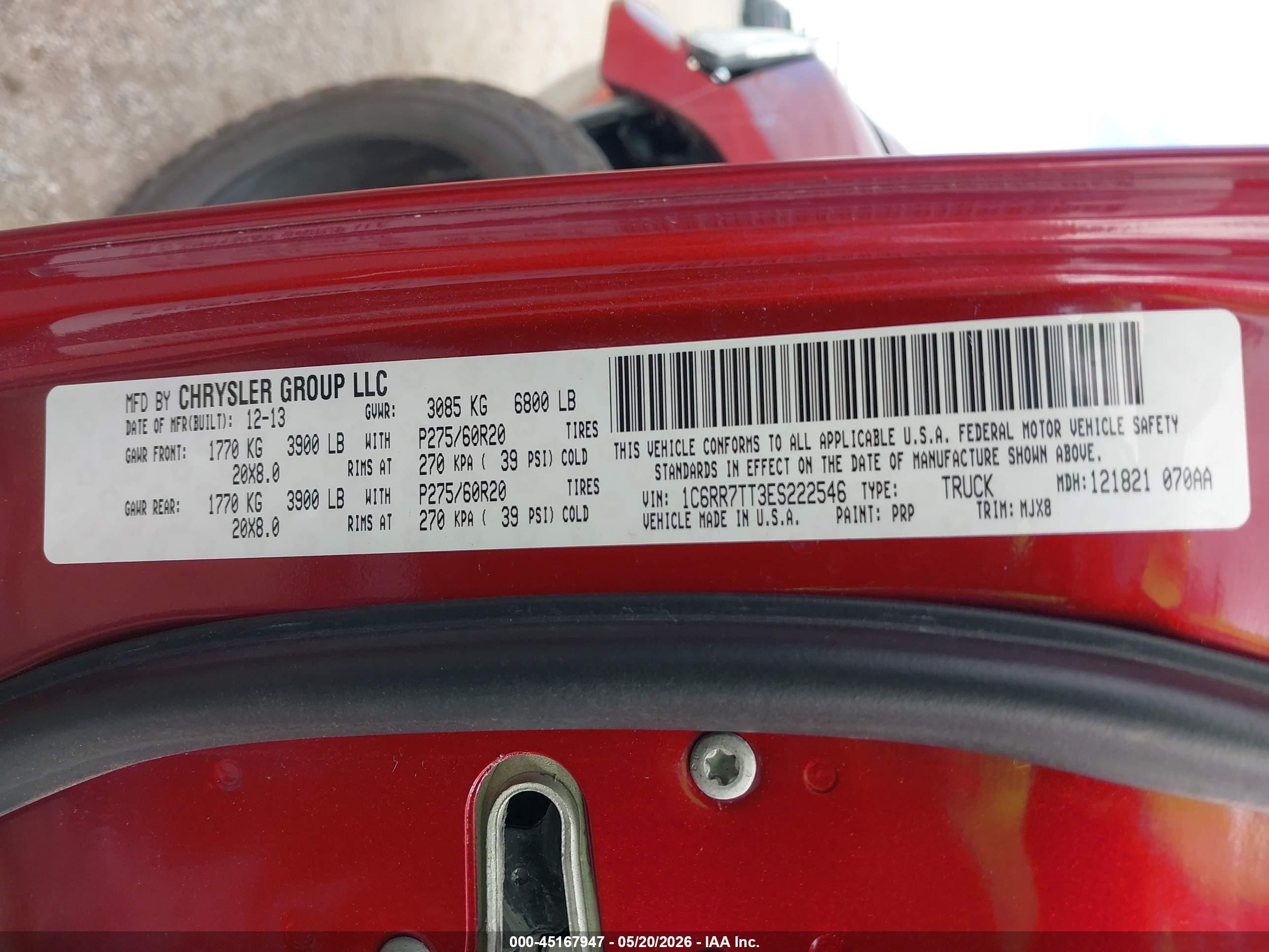 2014 Ram 1500 Big Horn Red vin: 1C6RR7TT3ES222546