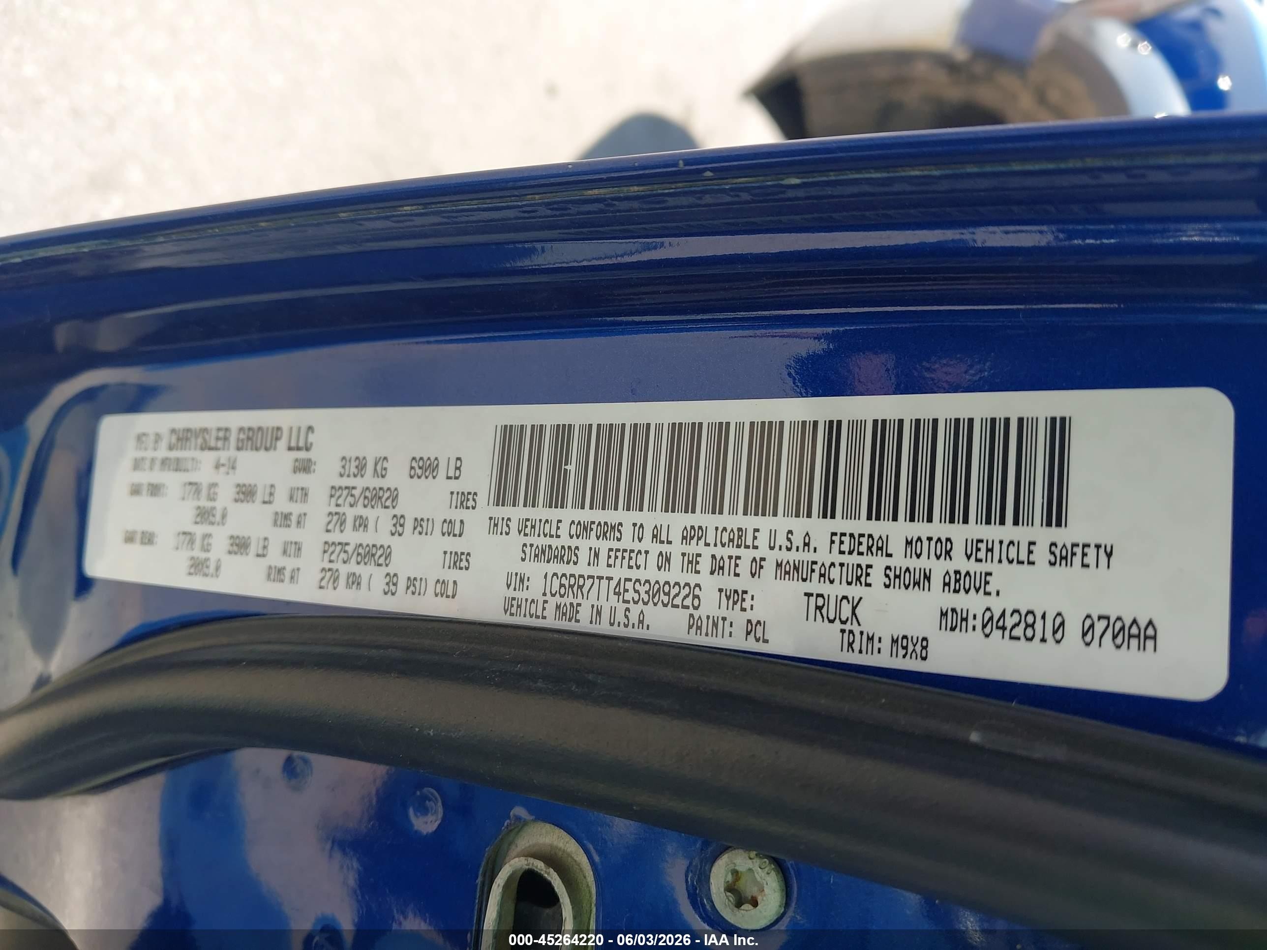 2014 Ram 1500 Big Horn Blue vin: 1C6RR7TT4ES309226