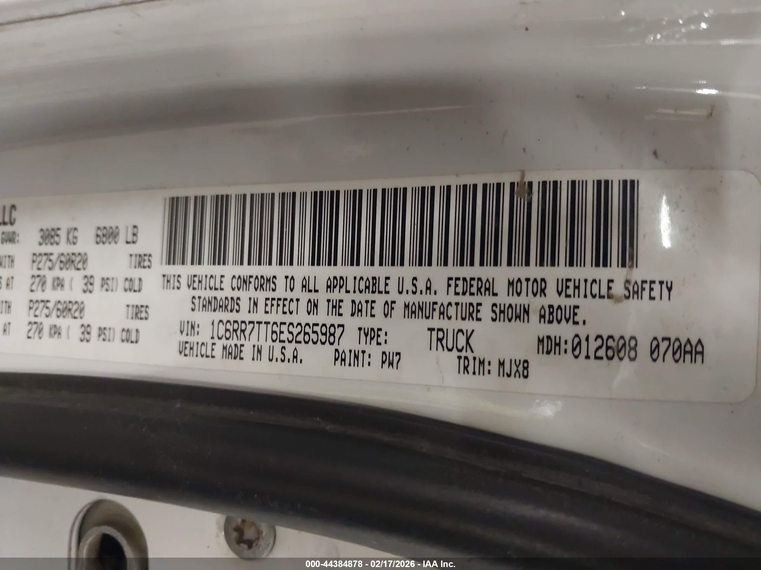 2014 Ram 1500 Big Horn Белый vin: 1C6RR7TT6ES265987