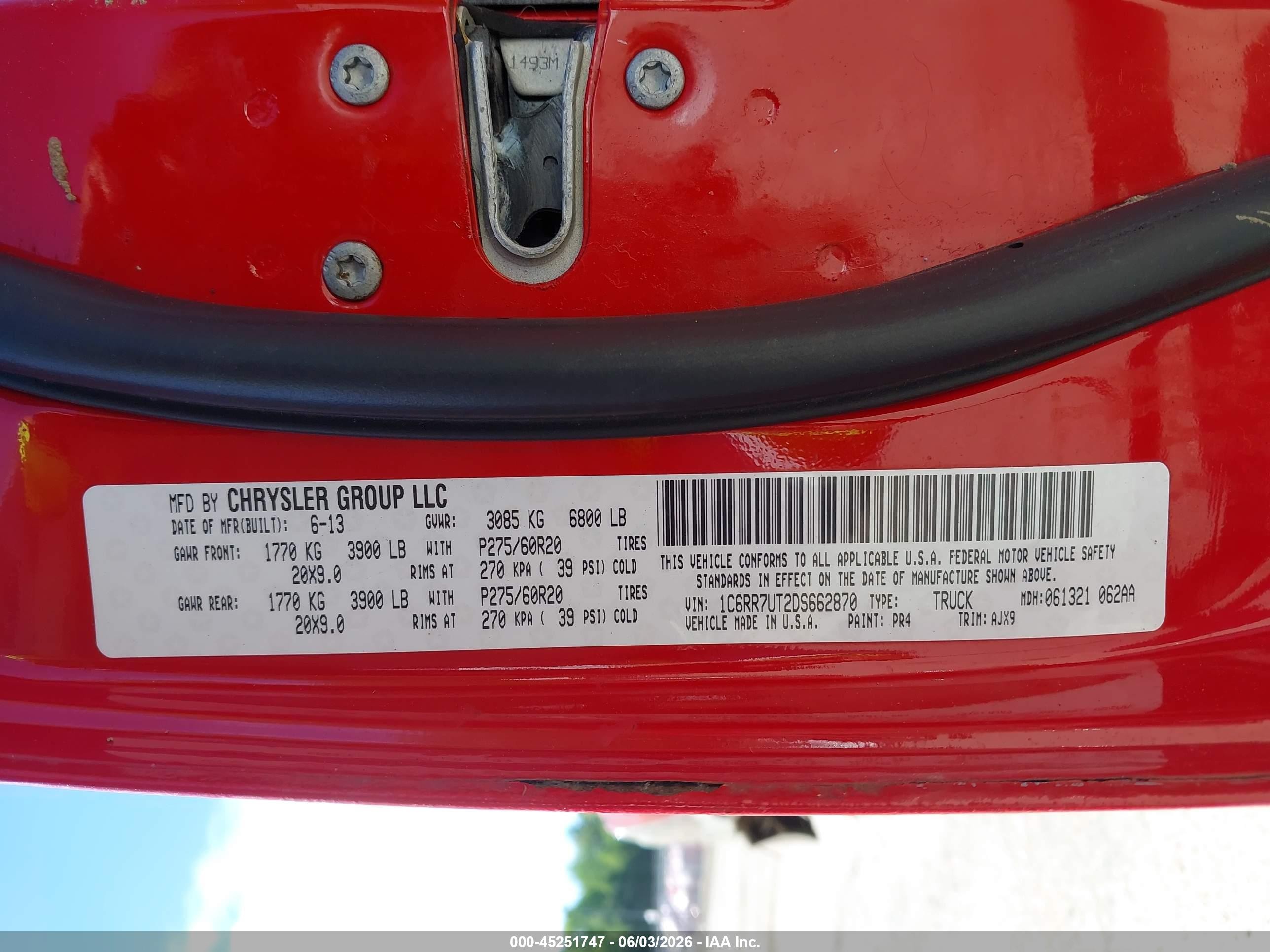 2013 Ram 1500 Sport Красный vin: 1C6RR7UT2DS662870