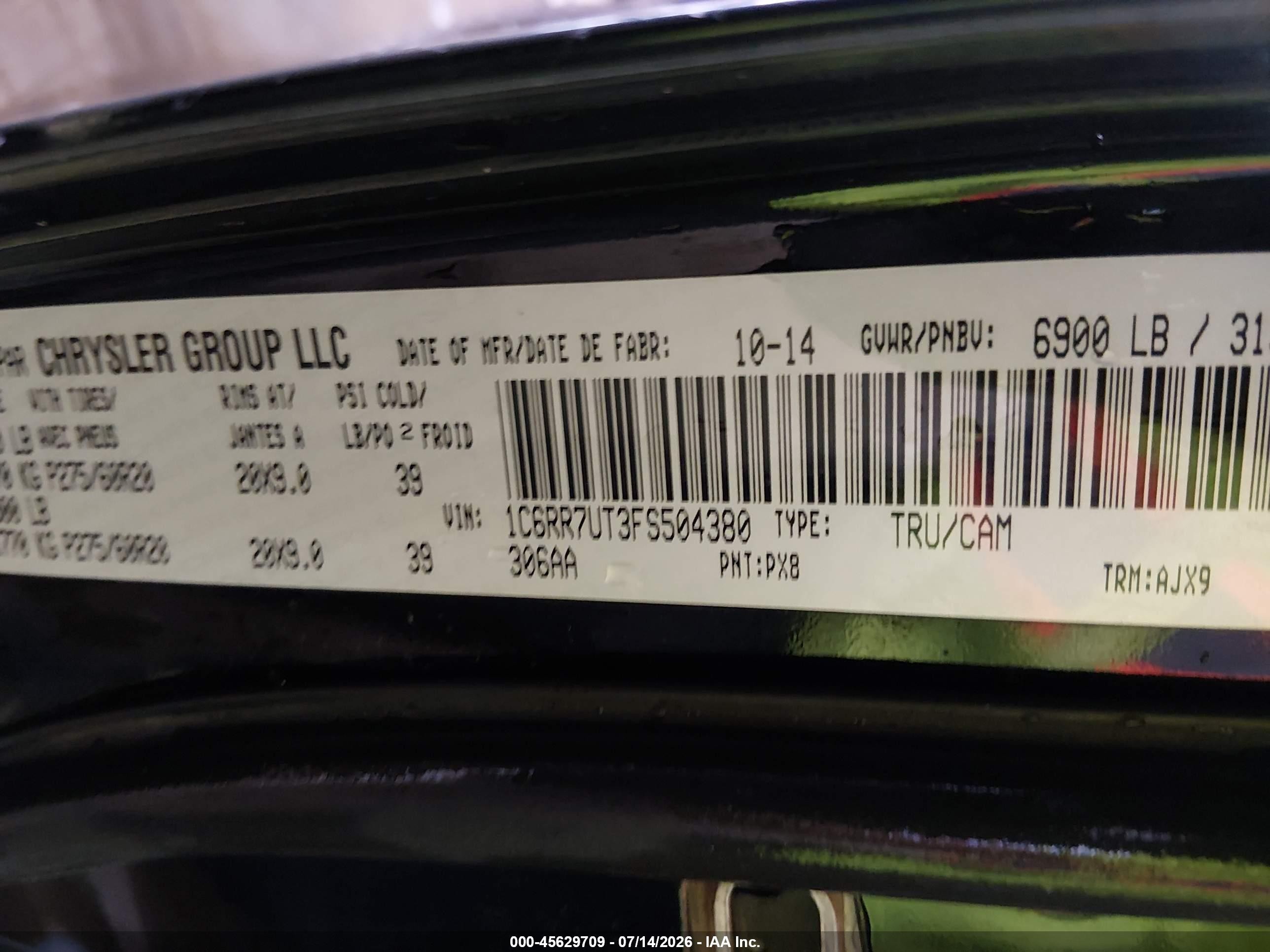 2015 Ram 1500 Sport Black vin: 1C6RR7UT3FS504380