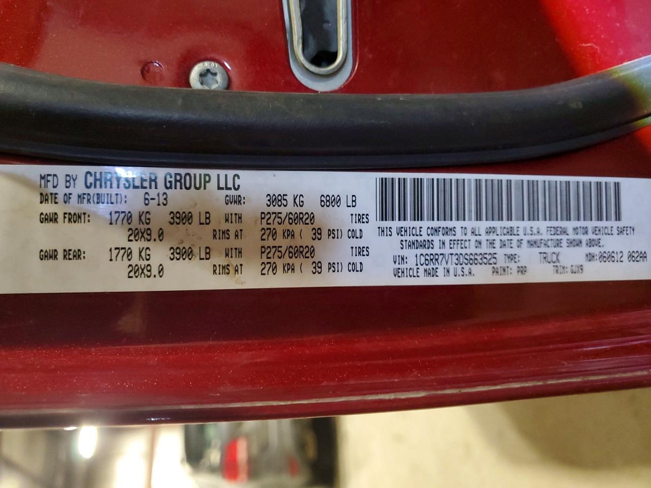 2013 Ram 1500 Laramie Красный vin: 1C6RR7VT3DS663525