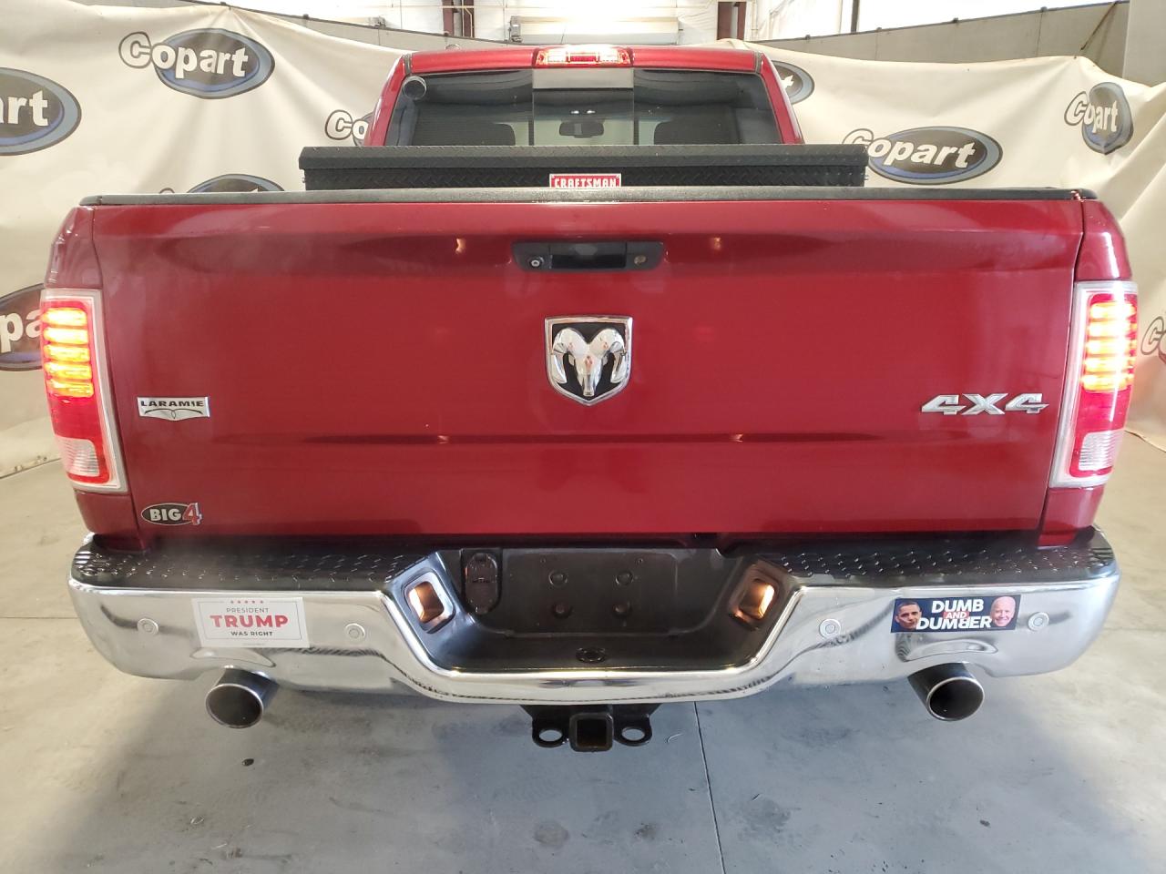 2014 Ram 1500 Laramie Maroon vin: 1C6RR7VT3ES141544 Damage: Rear Metal Bumper Chrome, Dent(S) W/No Paint Dmg, 1 To 2 Inches