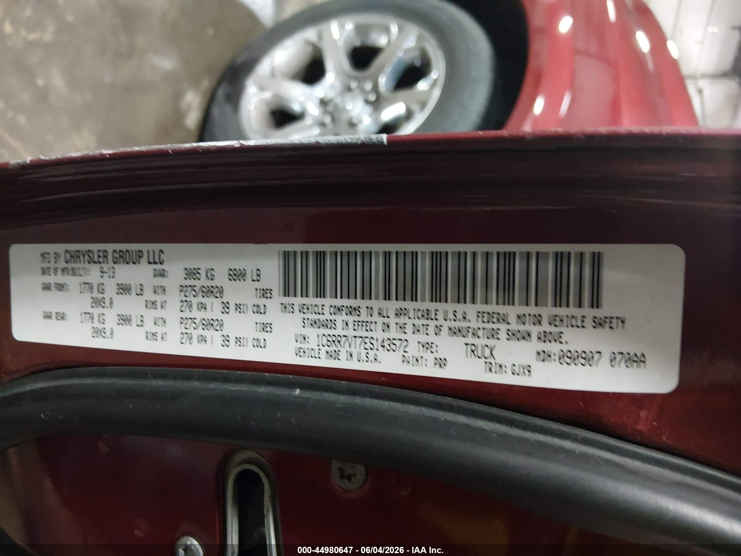 2014 Ram 1500 Laramie Красный vin: 1C6RR7VT7ES143572