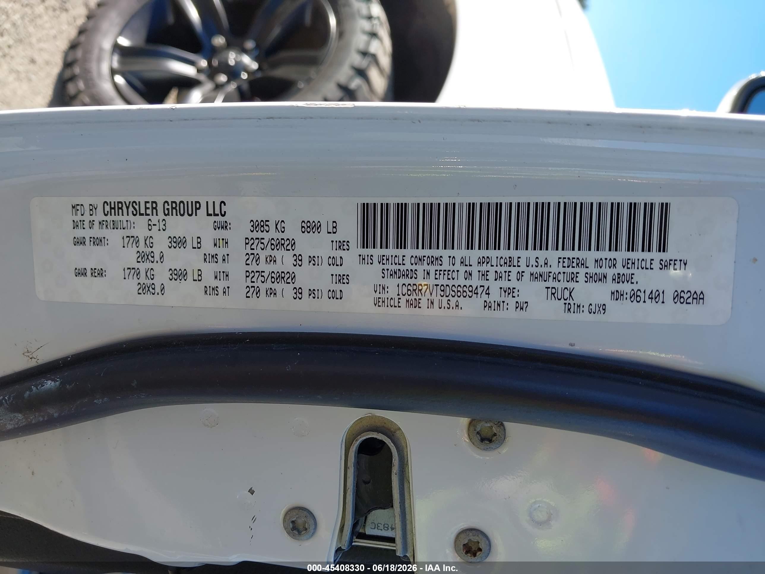2013 Ram 1500 Laramie White vin: 1C6RR7VT9DS669474