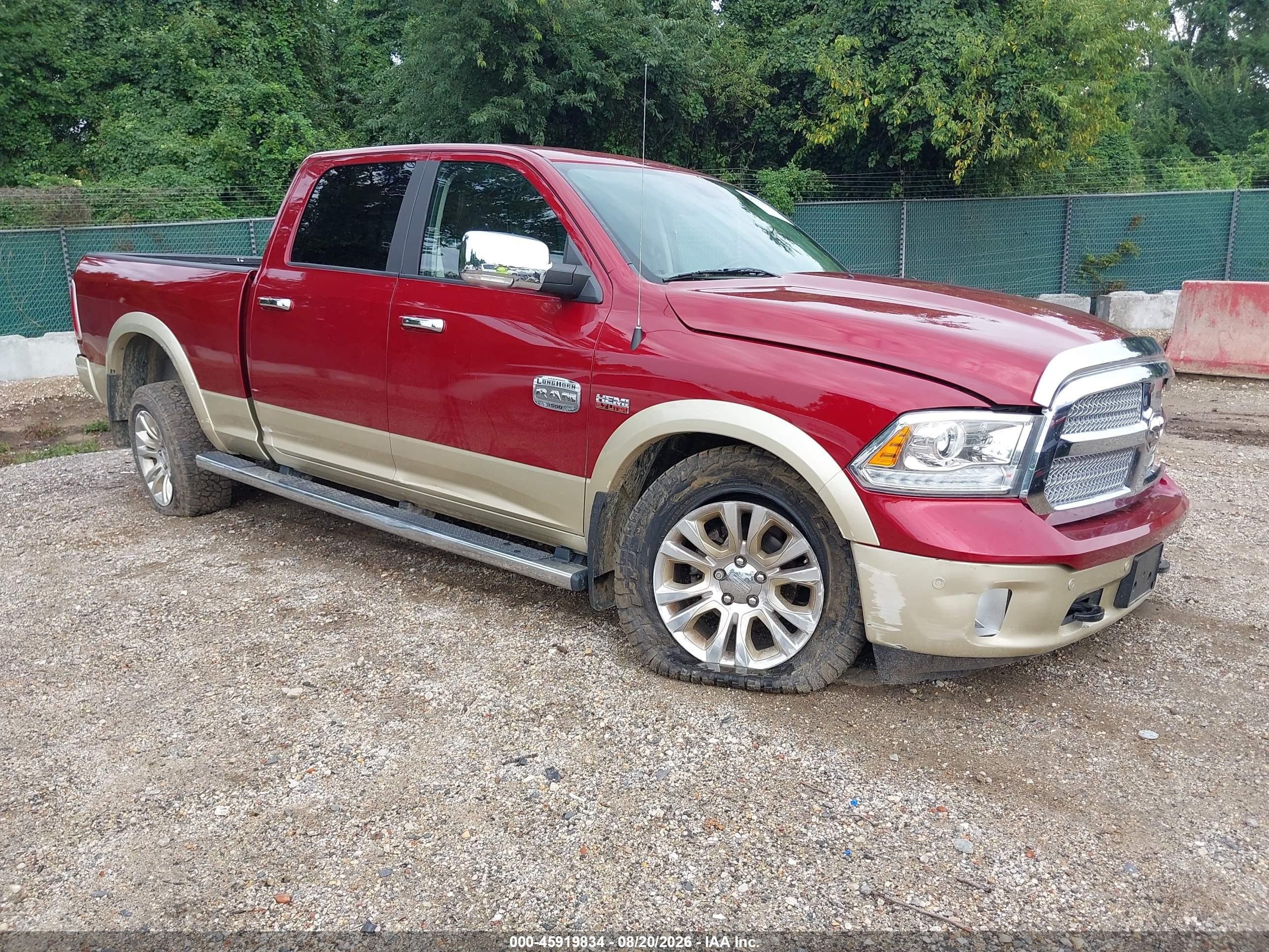 2015 Ram 1500 Laramie Longhorn Burgundy vin: 1C6RR7WT5FS525163