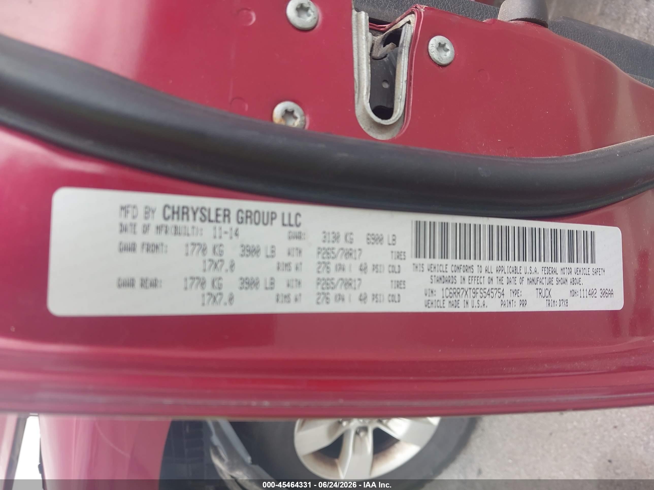 2015 Ram 1500 Ssv Red vin: 1C6RR7XT9FS545754