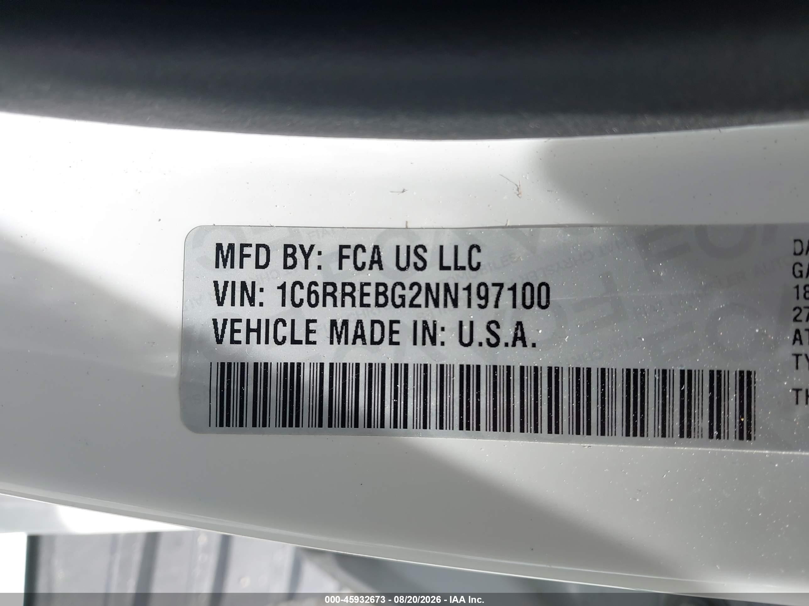 2022 Ram 1500 Big Horn  4x2 6'4 Box White vin: 1C6RREBG2NN197100