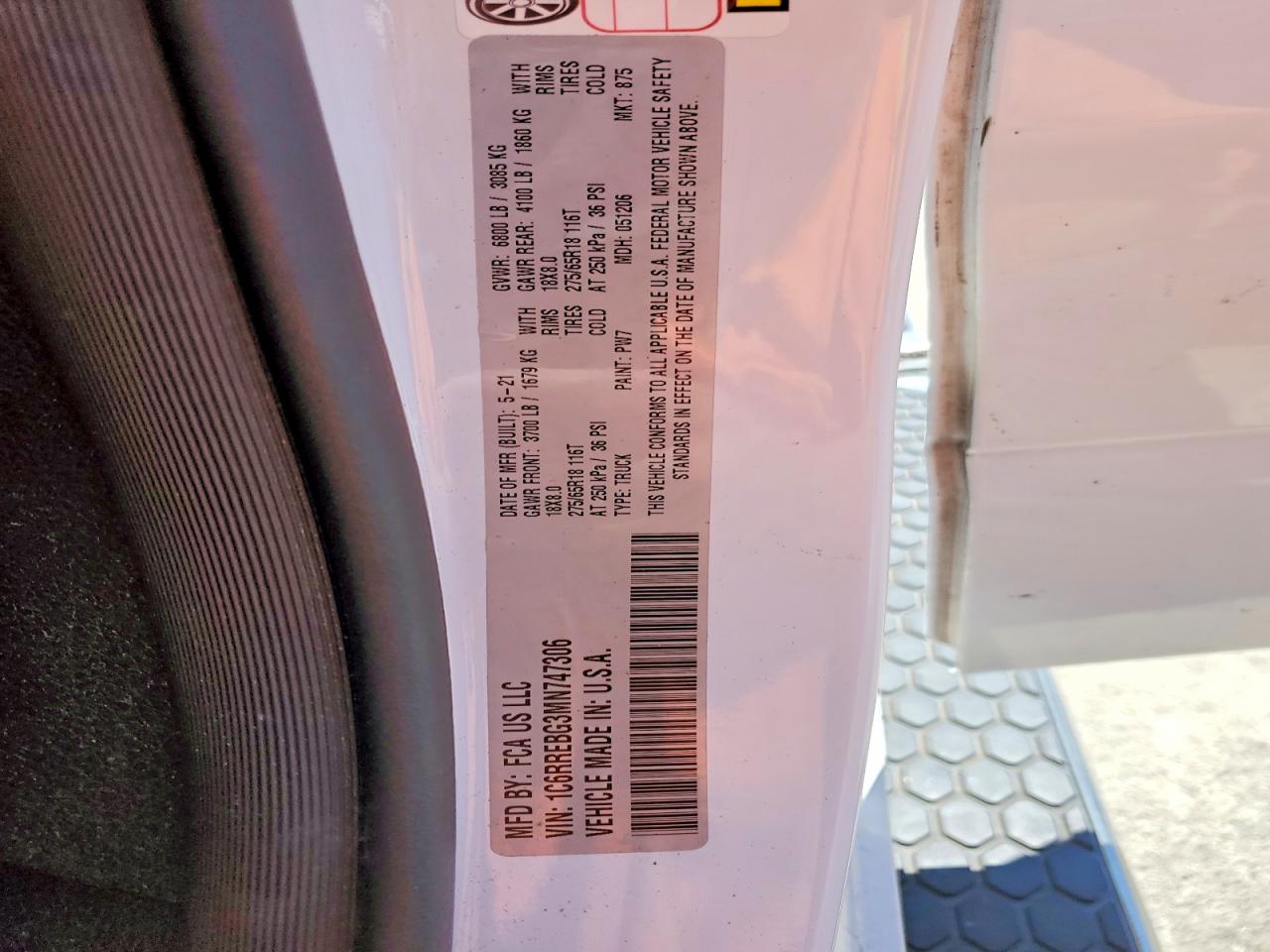 2021 Ram 1500 Big Horn White vin: 1C6RREBG3MN747306