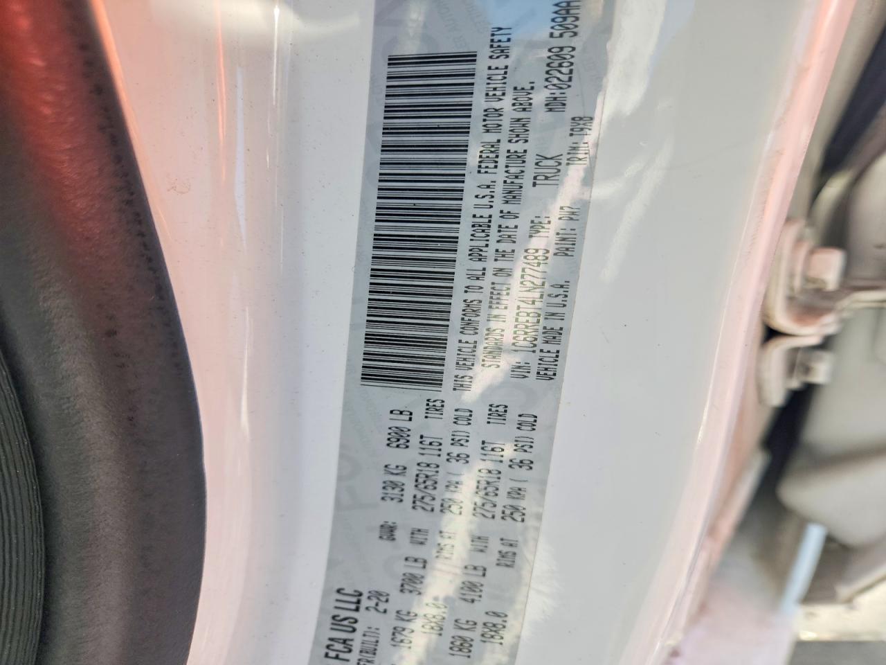 2020 Ram 1500 Big Horn White vin: 1C6RREBT4LN277489