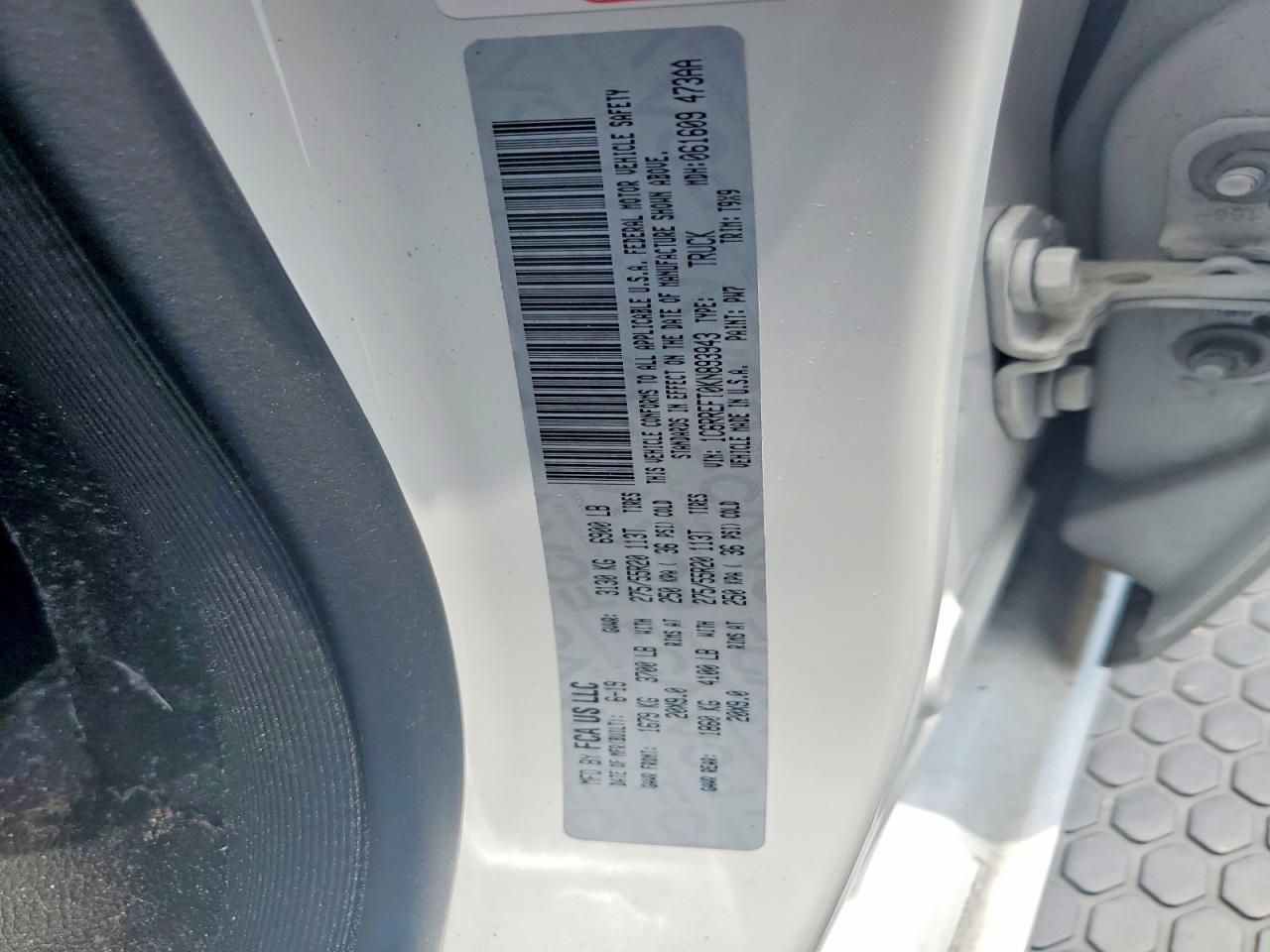 2019 Ram 1500 Big Horn/lone Star White vin: 1C6RREFT0KN893943