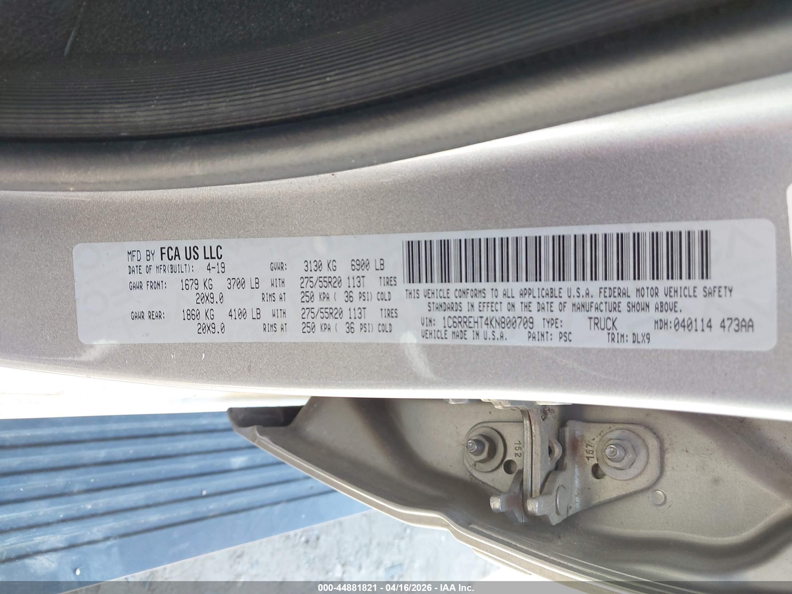 2019 Ram 1500 Limited  4x2 5'7 Box Gray vin: 1C6RREHT4KN800709