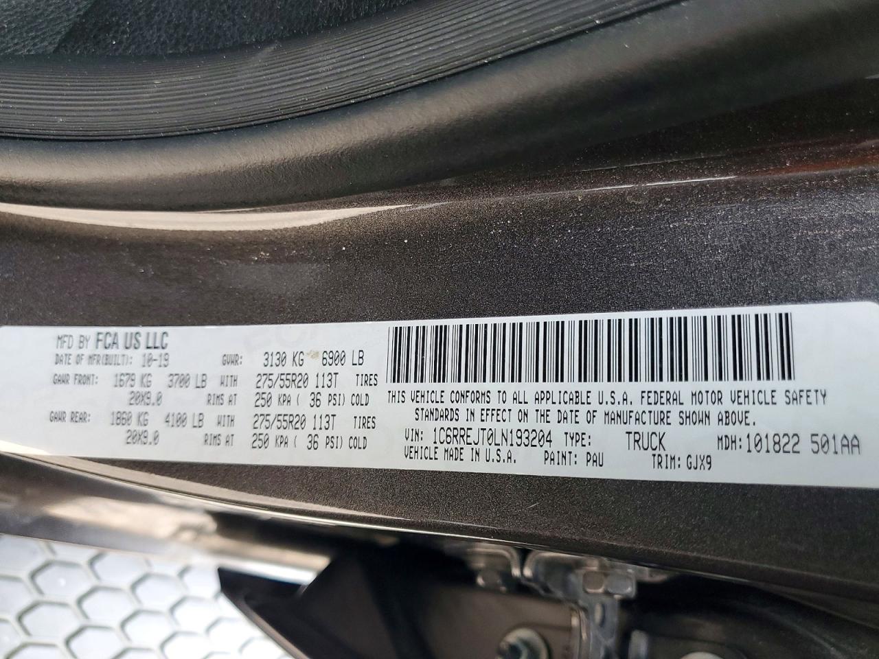 2020 Ram 1500 Laramie Серый vin: 1C6RREJT0LN193204