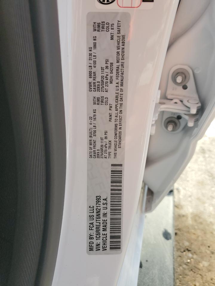 2022 Ram 1500 Laramie Белый vin: 1C6RREJT6NN217993
