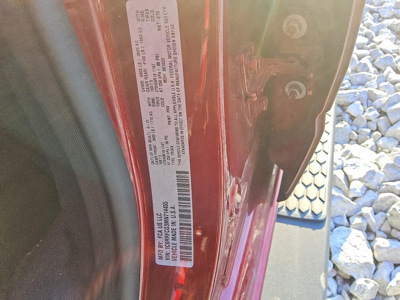 2021 Ram 1500 Tradesman Burgundy vin: 1C6RRFCG3MN714455
