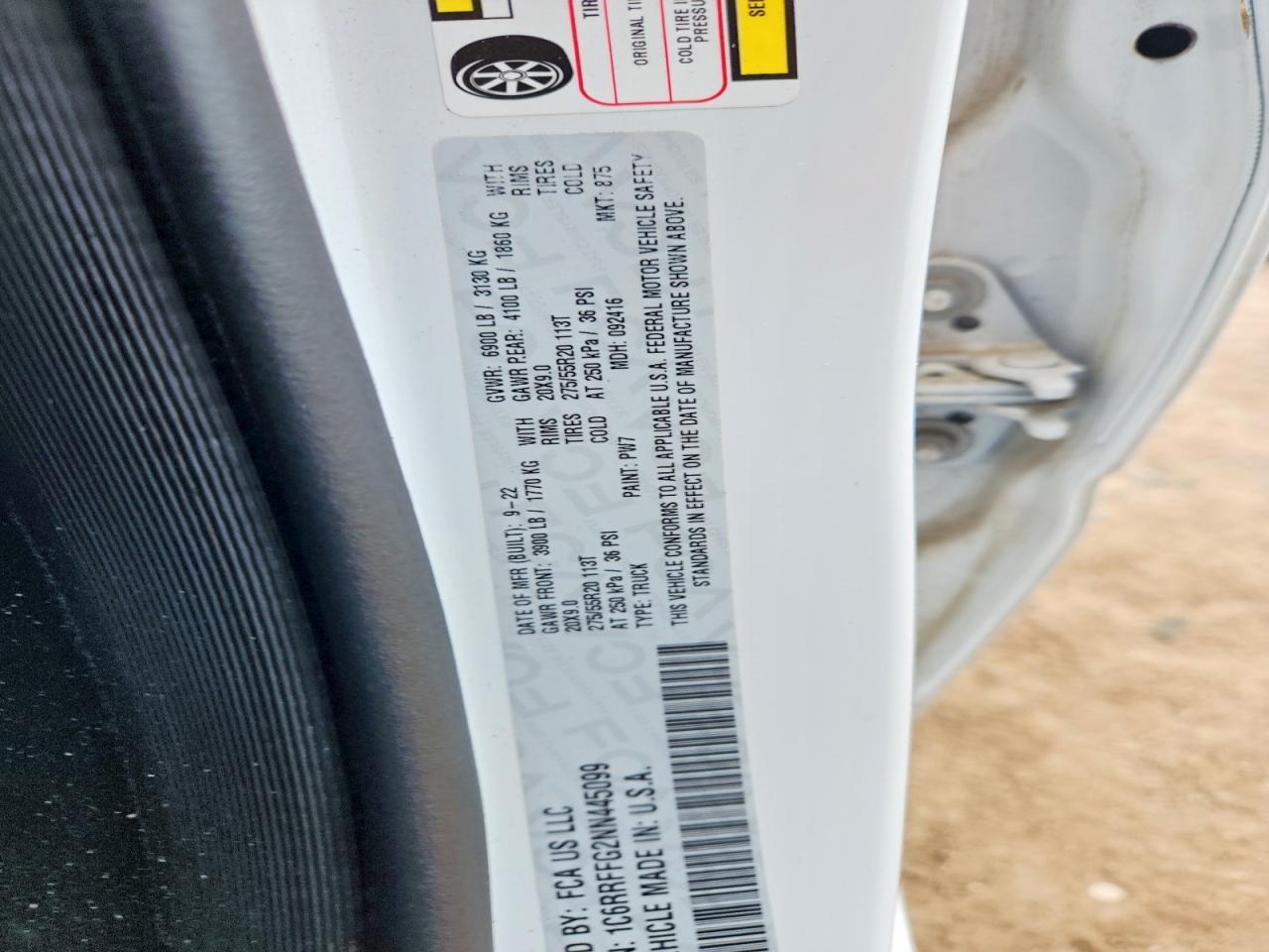 2022 Ram 1500 Big Horn White vin: 1C6RRFFG2NN445099