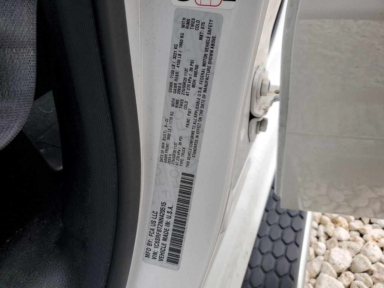 2022 Ram 1500 Big Horn White vin: 1C6SRFBT2NN420515