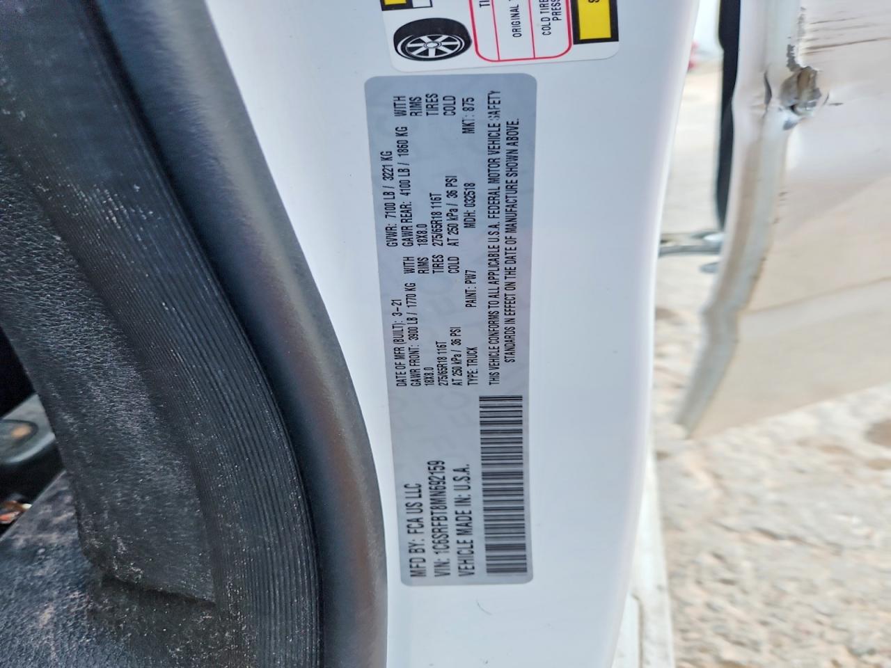 2021 Ram 1500 Big Horn/lone Star Белый vin: 1C6SRFBT8MN692159