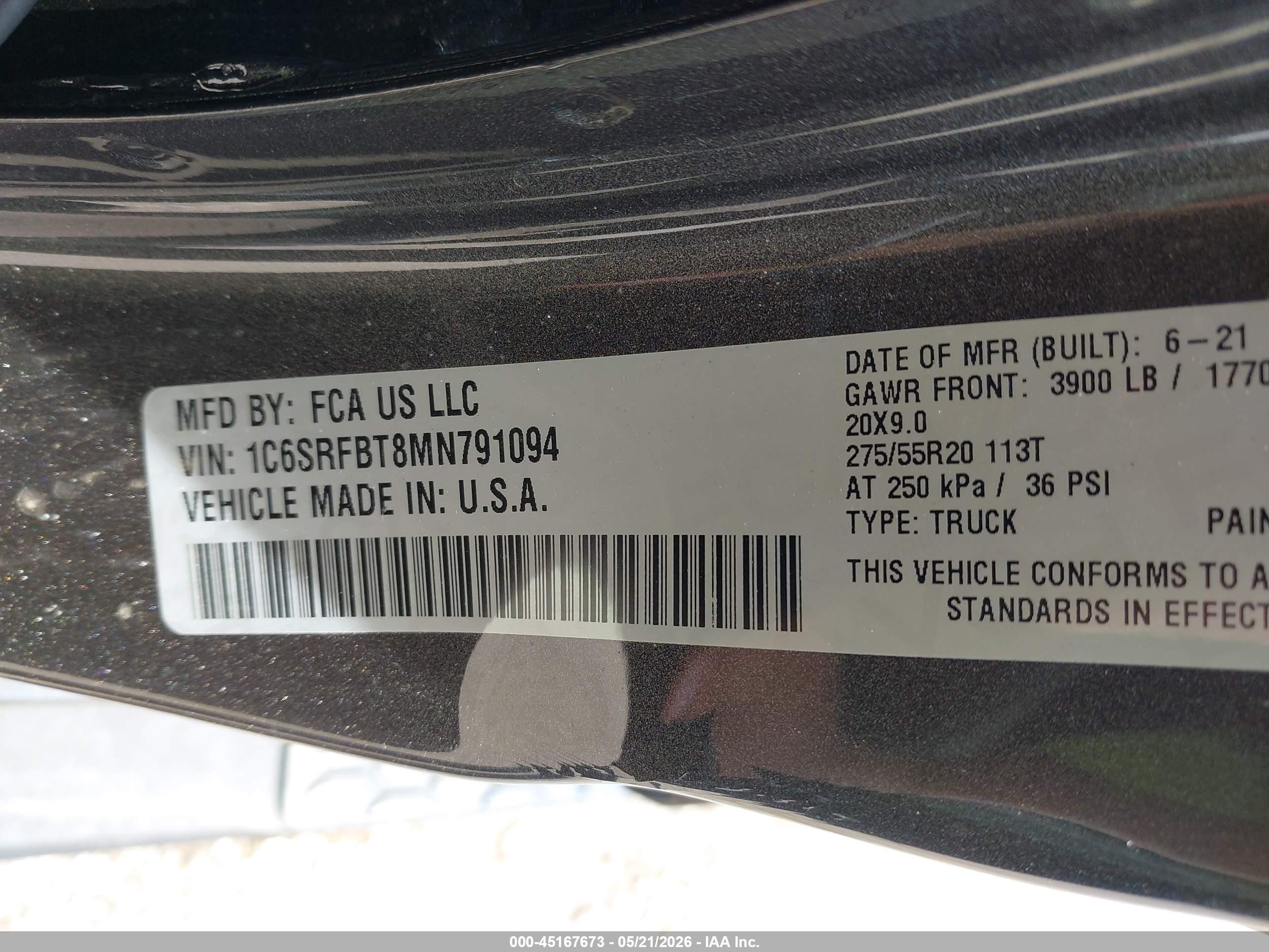 2021 Ram 1500 Big Horn  4x4 6'4 Box Gray vin: 1C6SRFBT8MN791094