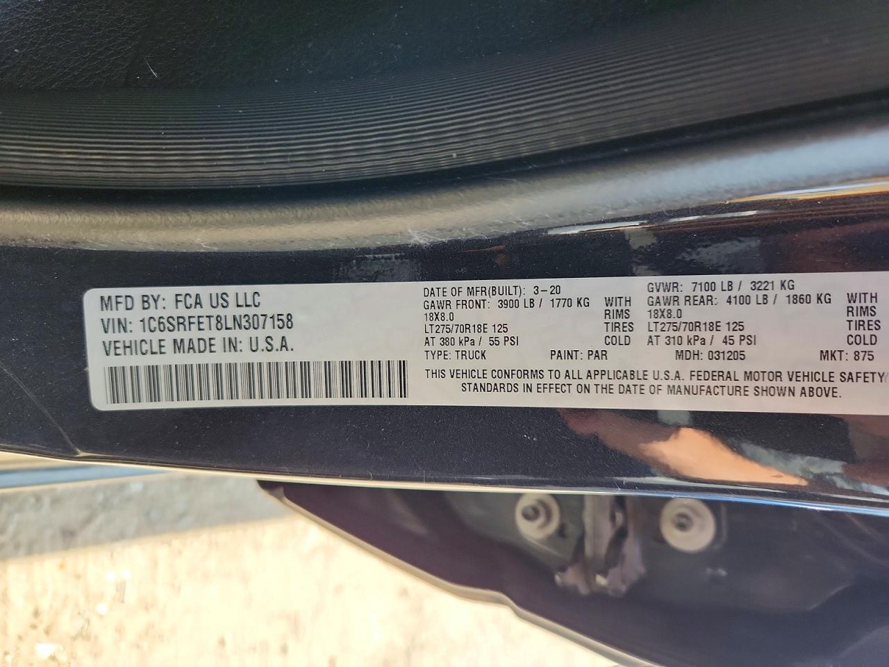 2020 Ram 1500 Rebel Blue vin: 1C6SRFET8LN307158