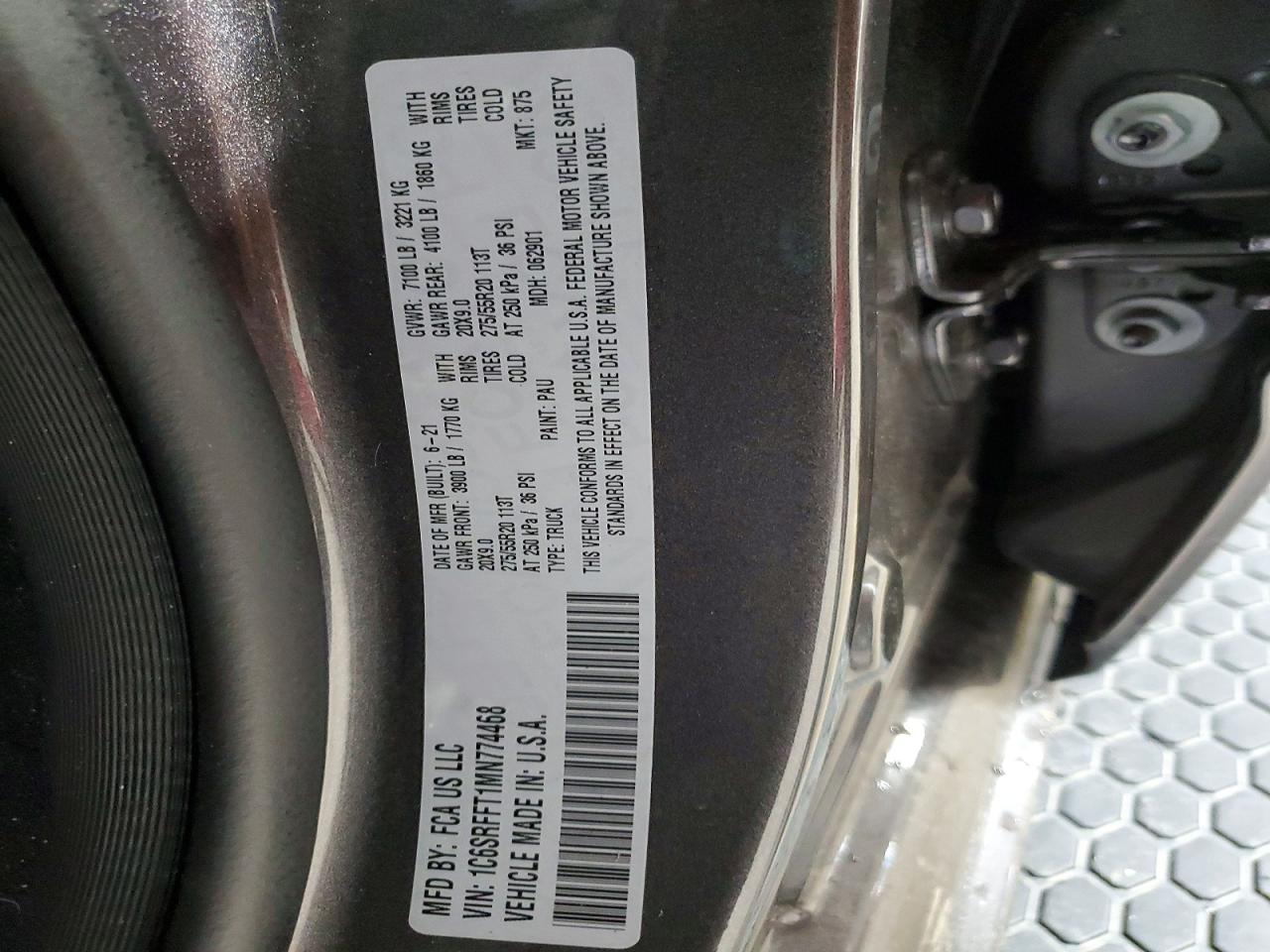 2021 Ram 1500 Big Horn Серый vin: 1C6SRFFT1MN774468
