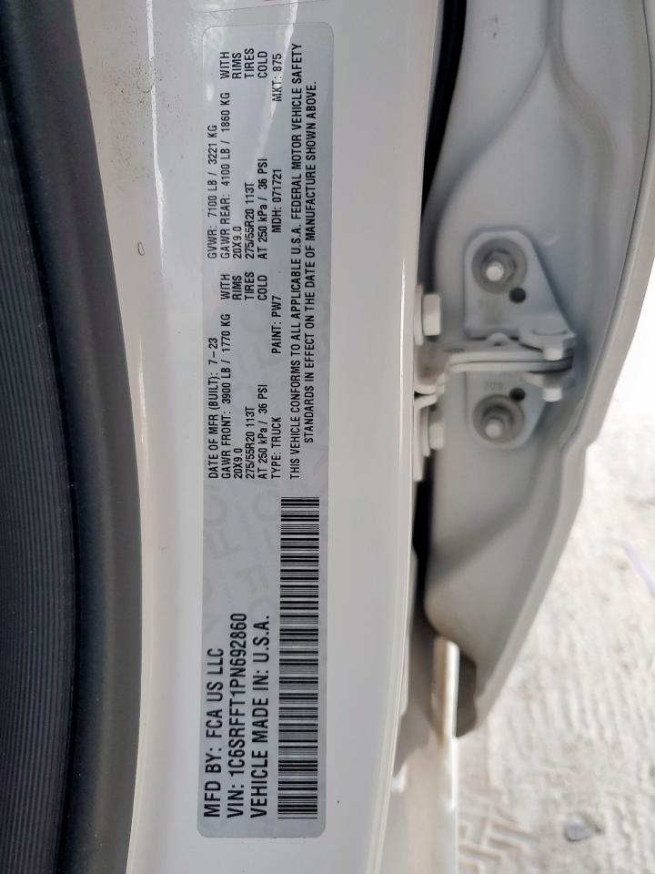 2023 Ram 1500 Big Horn/lone Star White vin: 1C6SRFFT1PN692860
