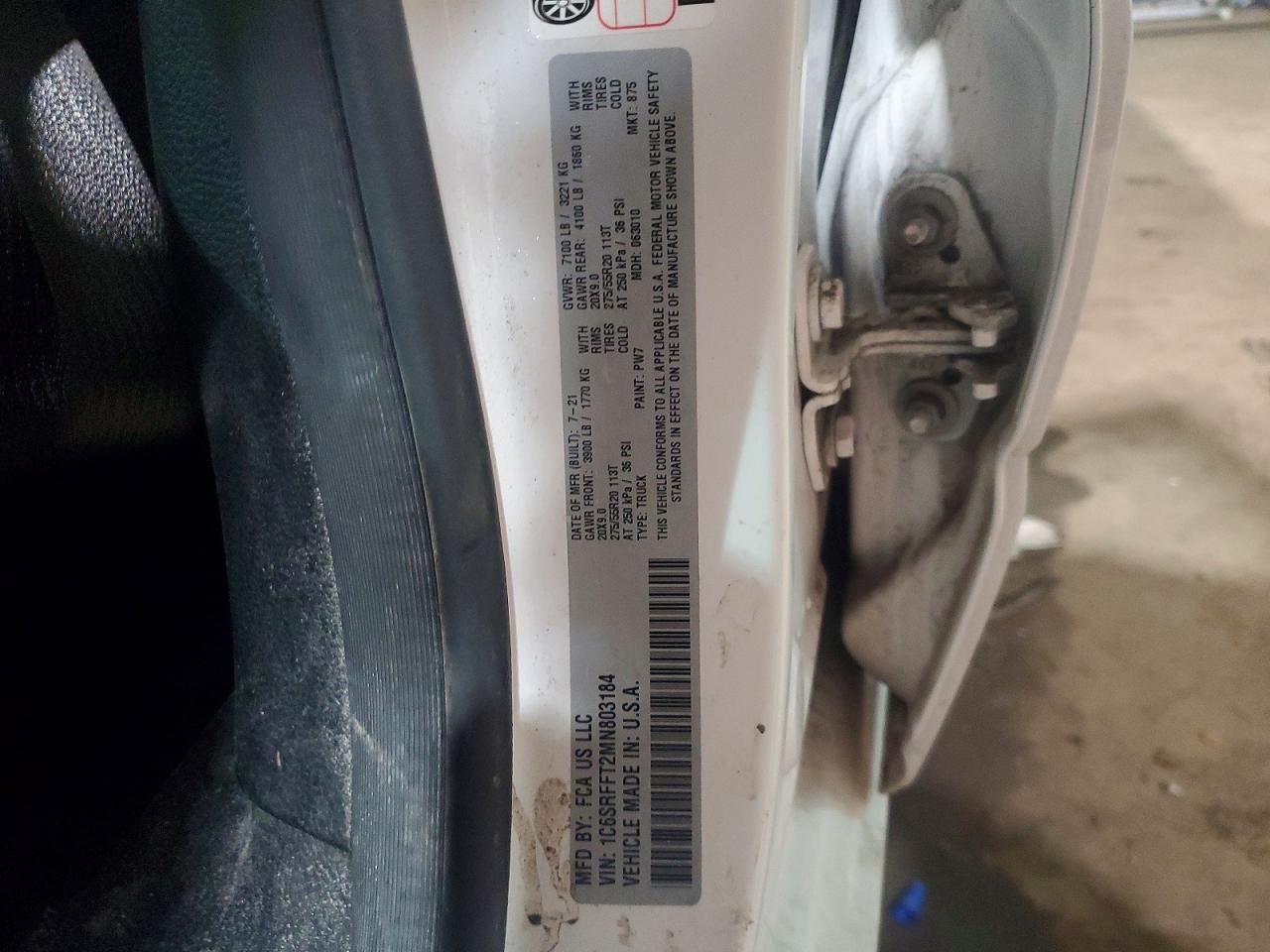 2021 Ram 1500 Big Horn/lone Star White vin: 1C6SRFFT2MN803184