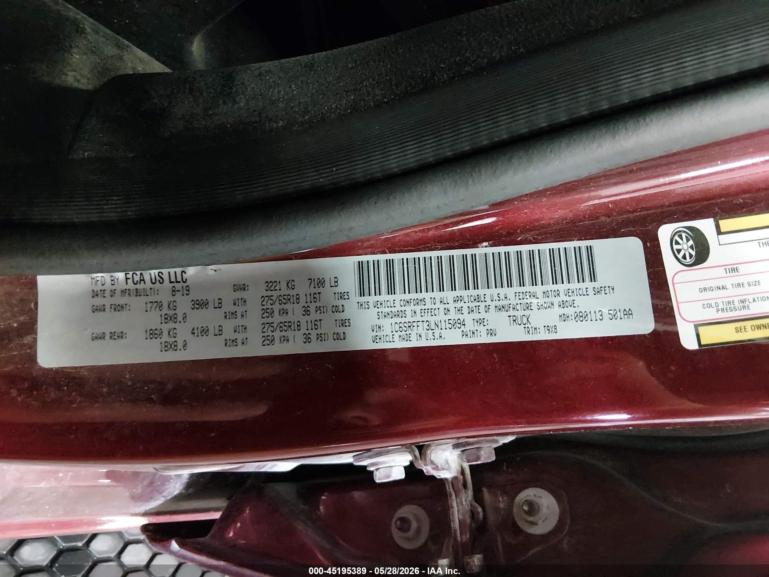 2020 Ram 1500 Big Horn  4x4 5'7 Box Red vin: 1C6SRFFT3LN115094