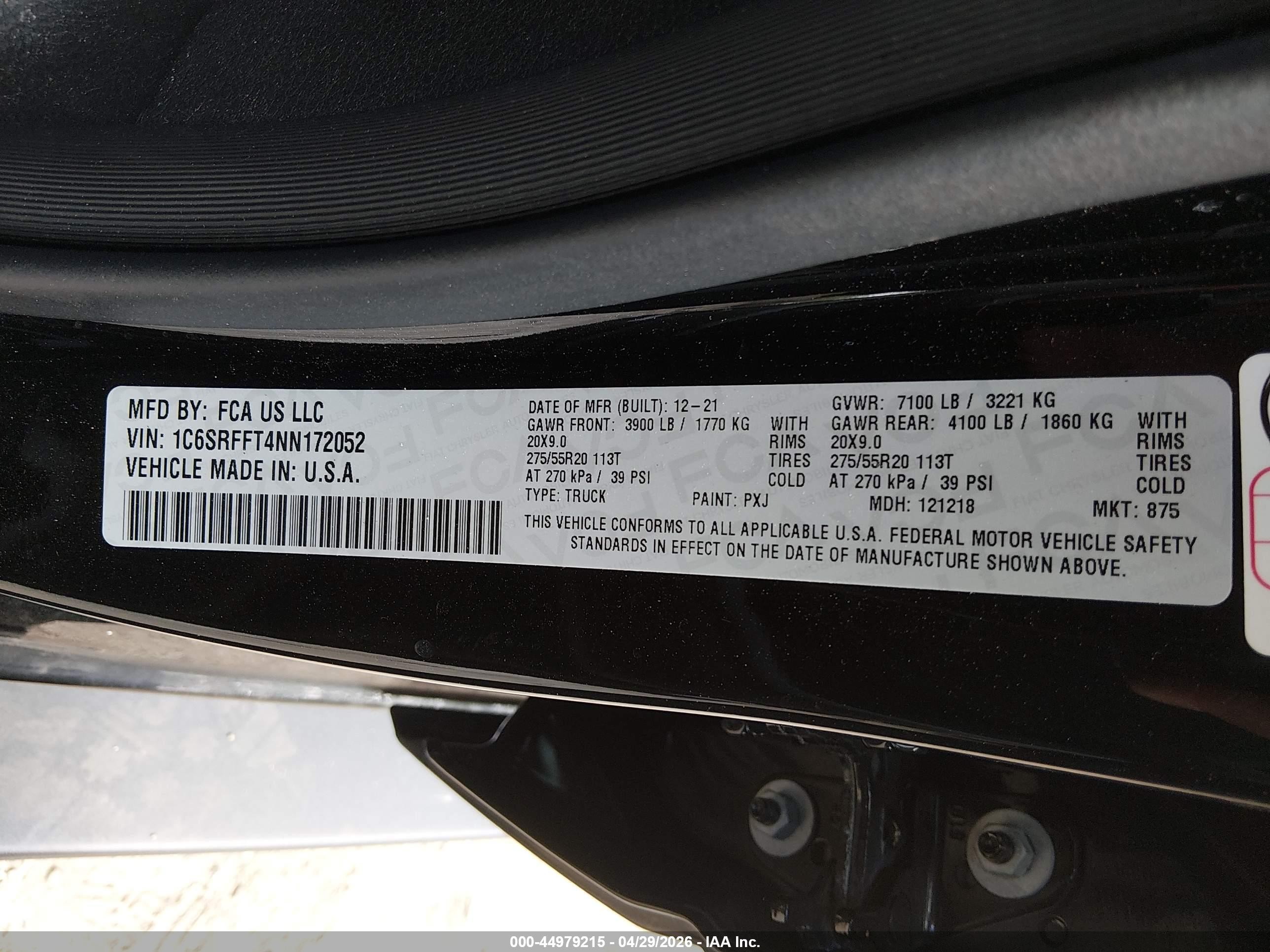 2022 Ram 1500 Big Horn  4x4 5'7 Box Black vin: 1C6SRFFT4NN172052