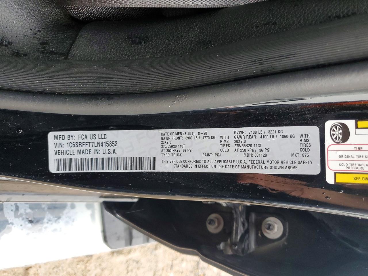 2020 Ram 1500 Big Horn Black vin: 1C6SRFFT7LN415852
