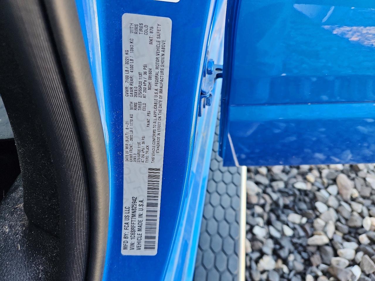 2021 Ram 1500 Big Horn/lone Star Blue vin: 1C6SRFFT7MN825942