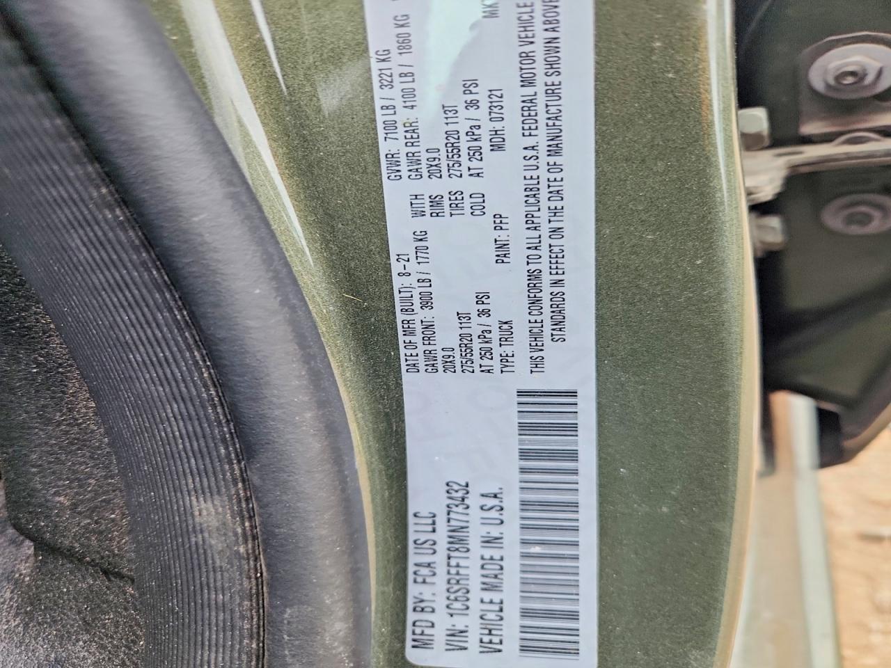 2021 Ram 1500 Big Horn/lone Star Green vin: 1C6SRFFT8MN773432