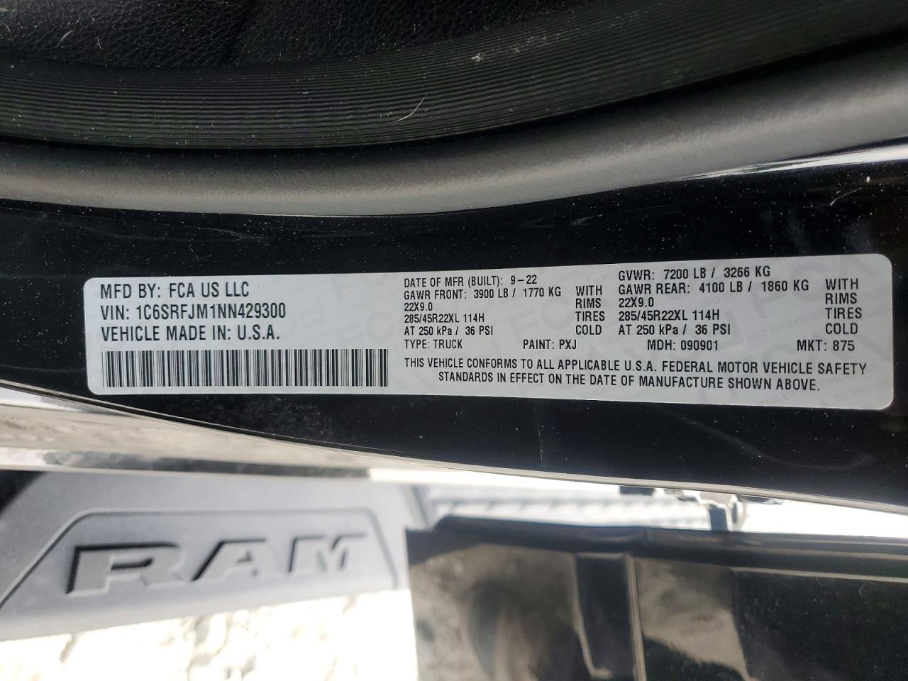 2022 Ram 1500 Laramie Черный vin: 1C6SRFJM1NN429300