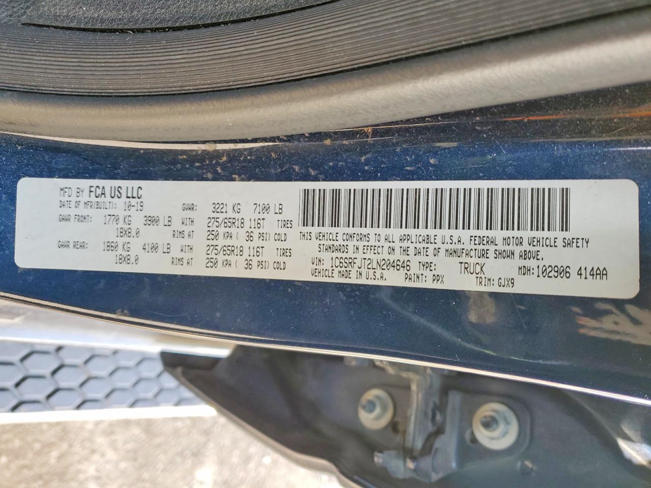 2020 Ram 1500 Laramie Blue vin: 1C6SRFJT2LN204646