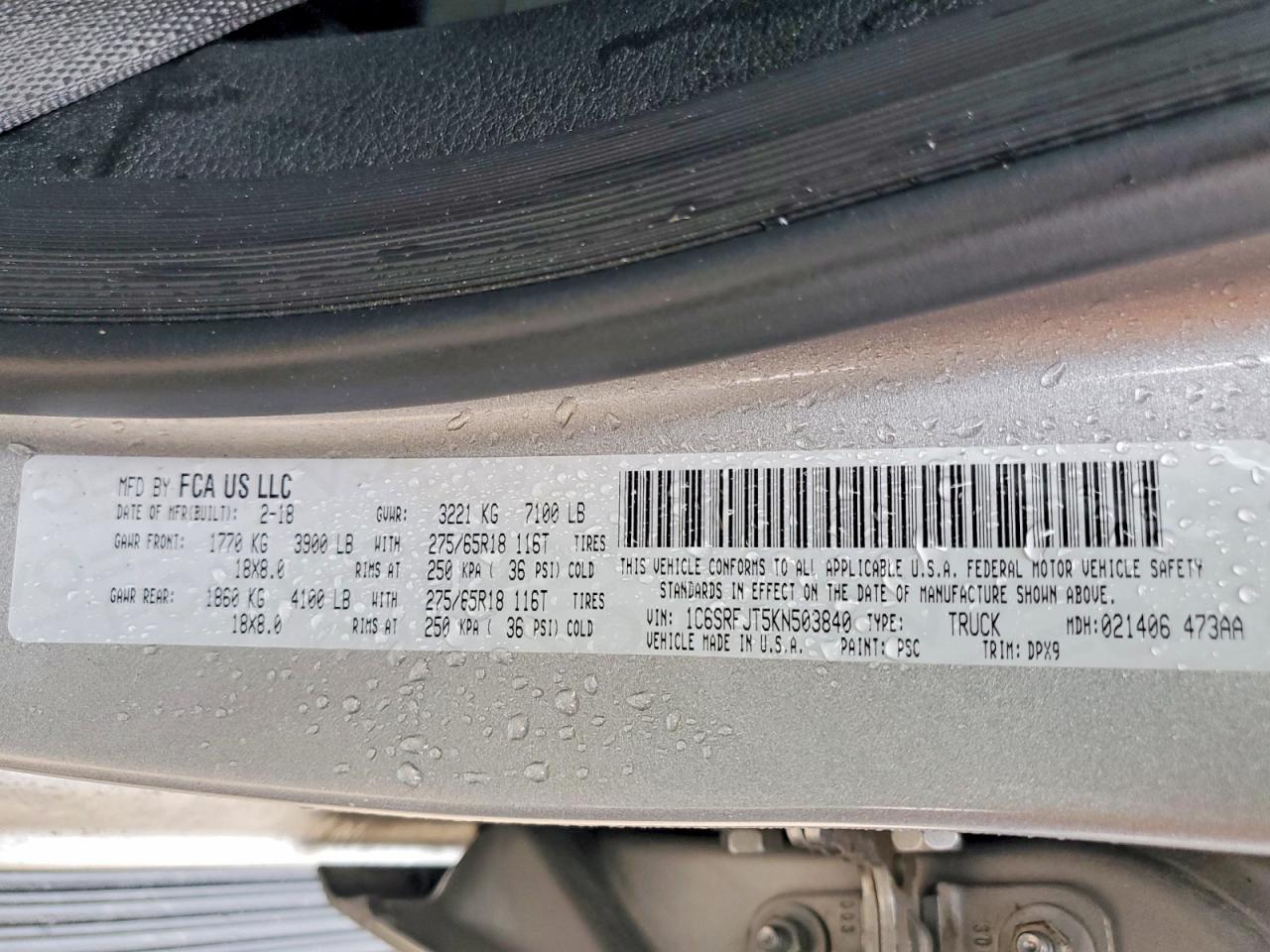 2019 Ram 1500 Laramie Silver vin: 1C6SRFJT5KN503840