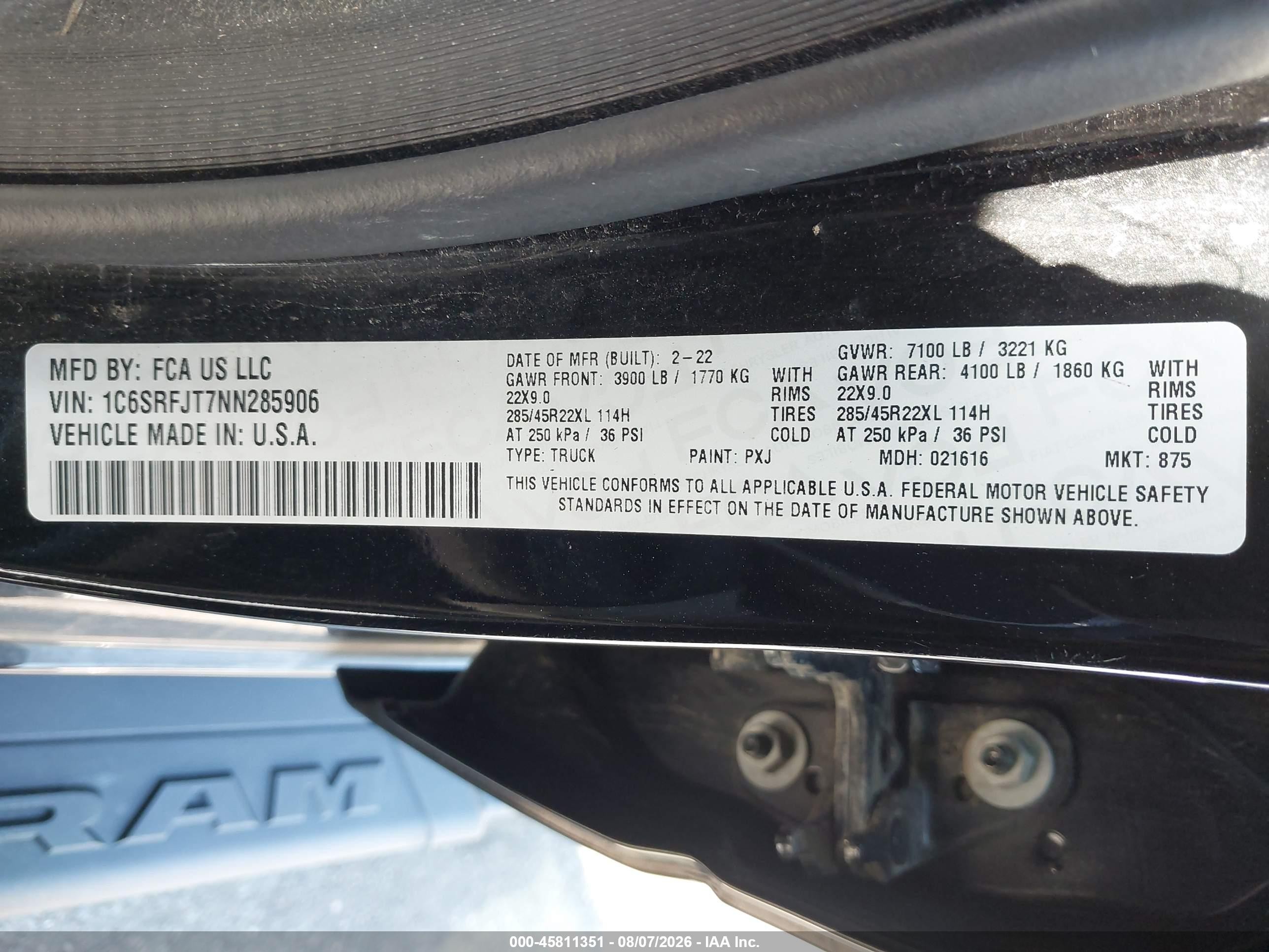 2022 Ram 1500 Laramie  4x4 5'7 Box Black vin: 1C6SRFJT7NN285906