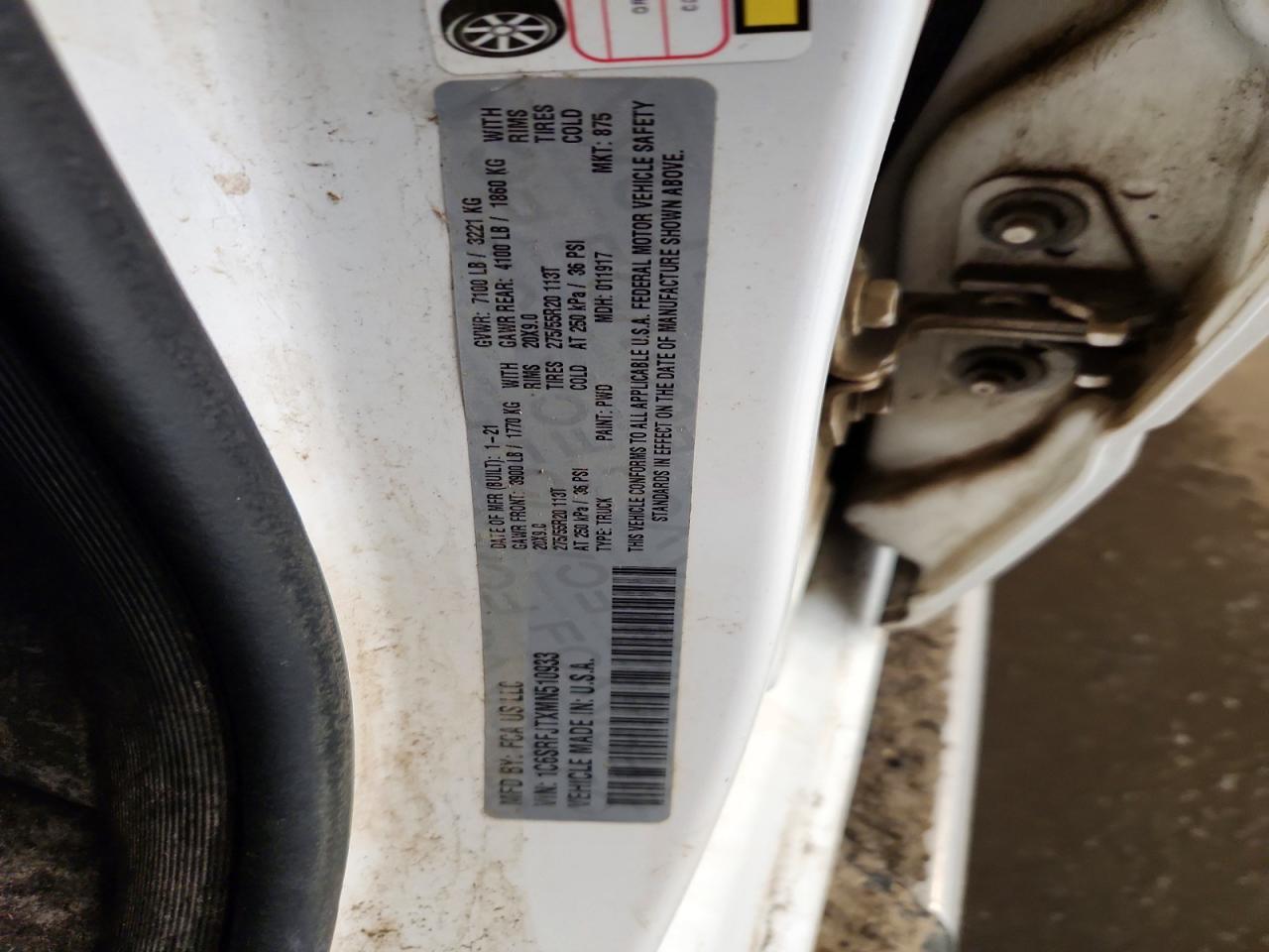 2021 Ram 1500 White vin: 1C6SRFJTXMN510933