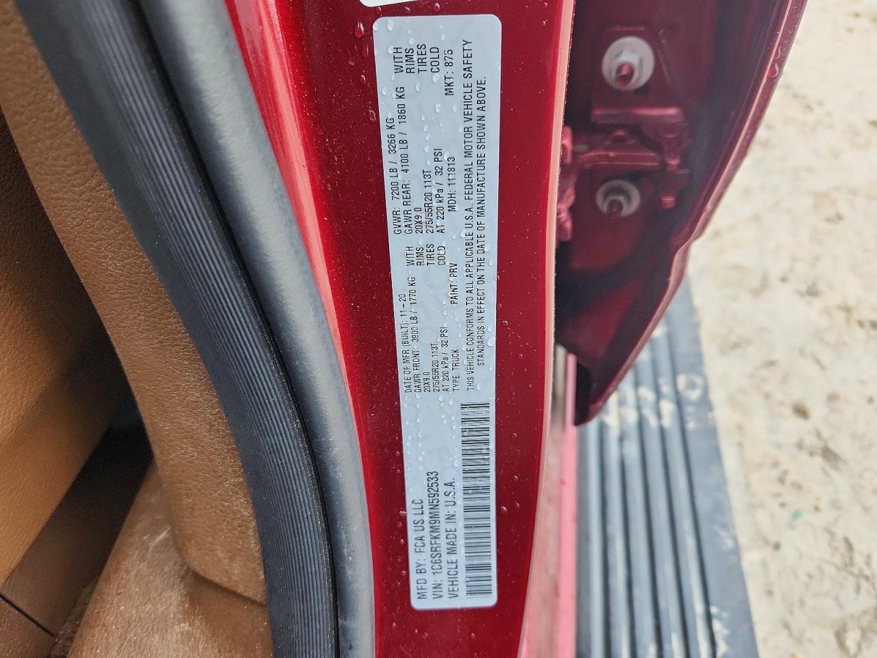 2021 Ram 1500 Longhorn Red vin: 1C6SRFKM9MN592533