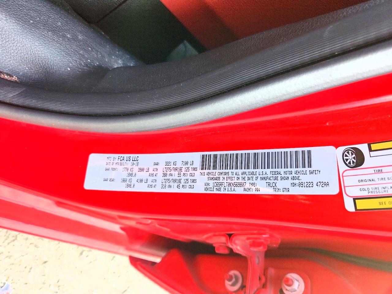 2019 Ram 1500 Rebel Red vin: 1C6SRFLT0KN569807