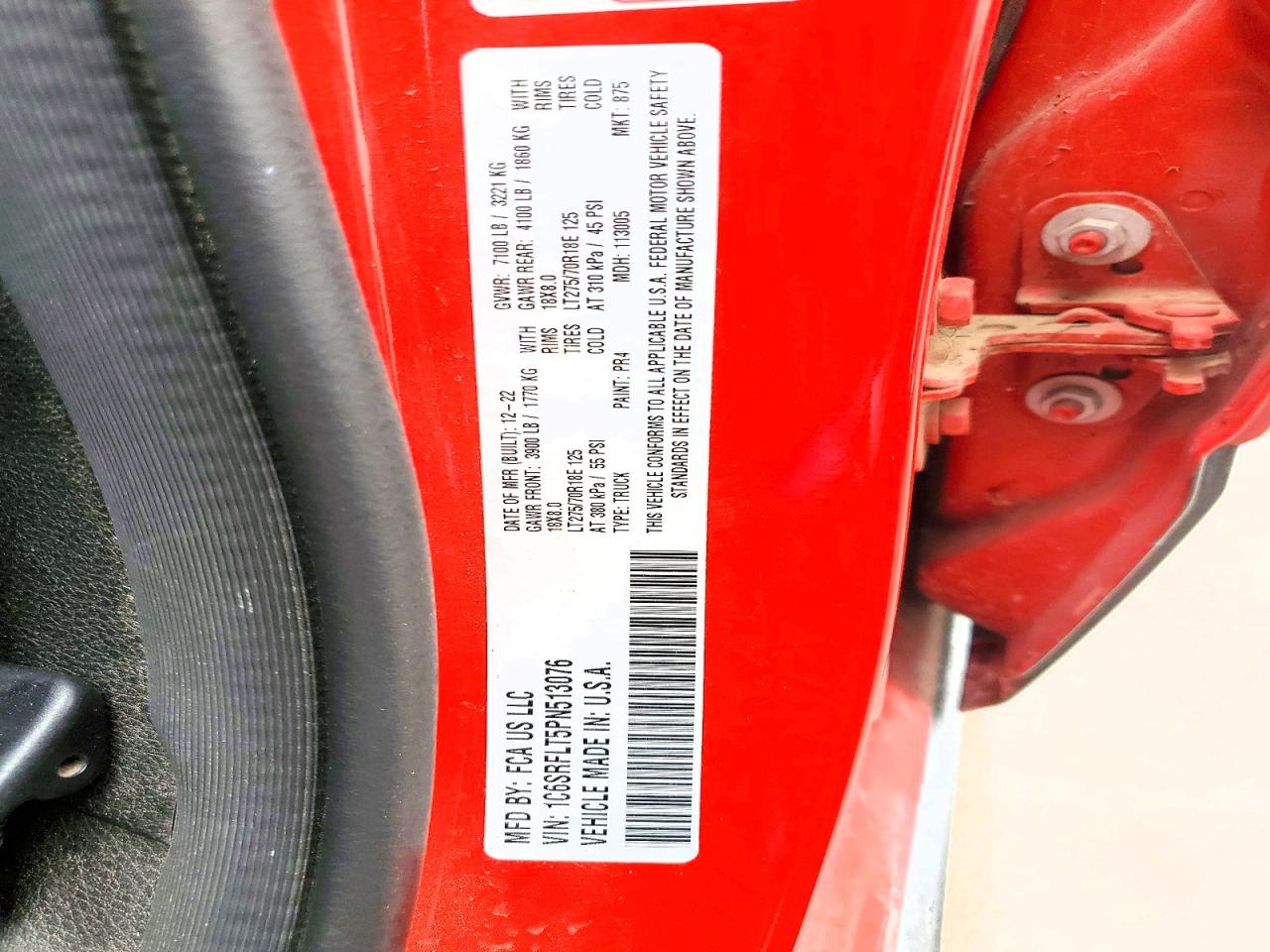 2023 Ram 1500 Rebel Red vin: 1C6SRFLT5PN513076