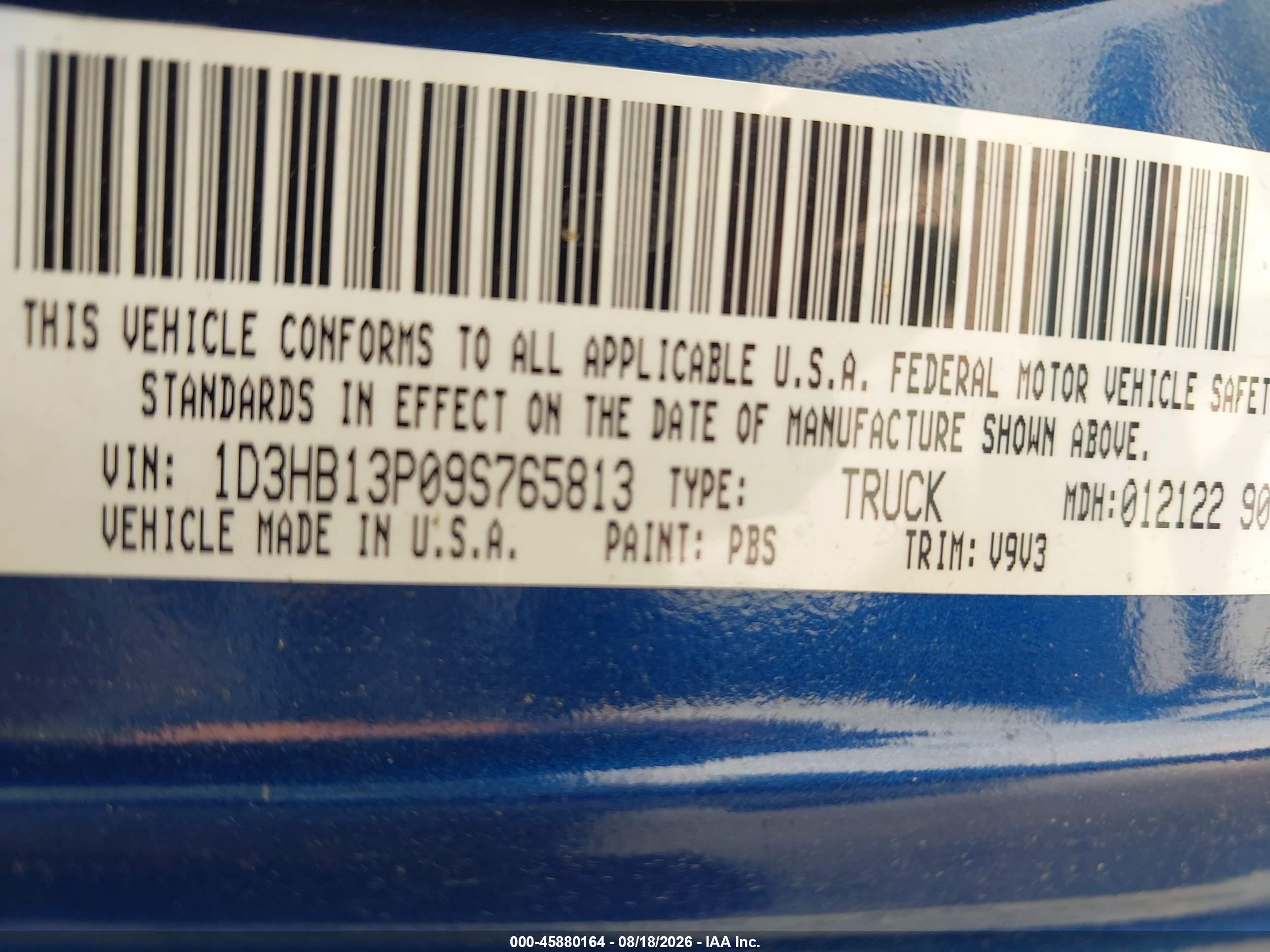 2009 Dodge Ram 1500 Slt/sport/trx Blue vin: 1D3HB13P09S765813
