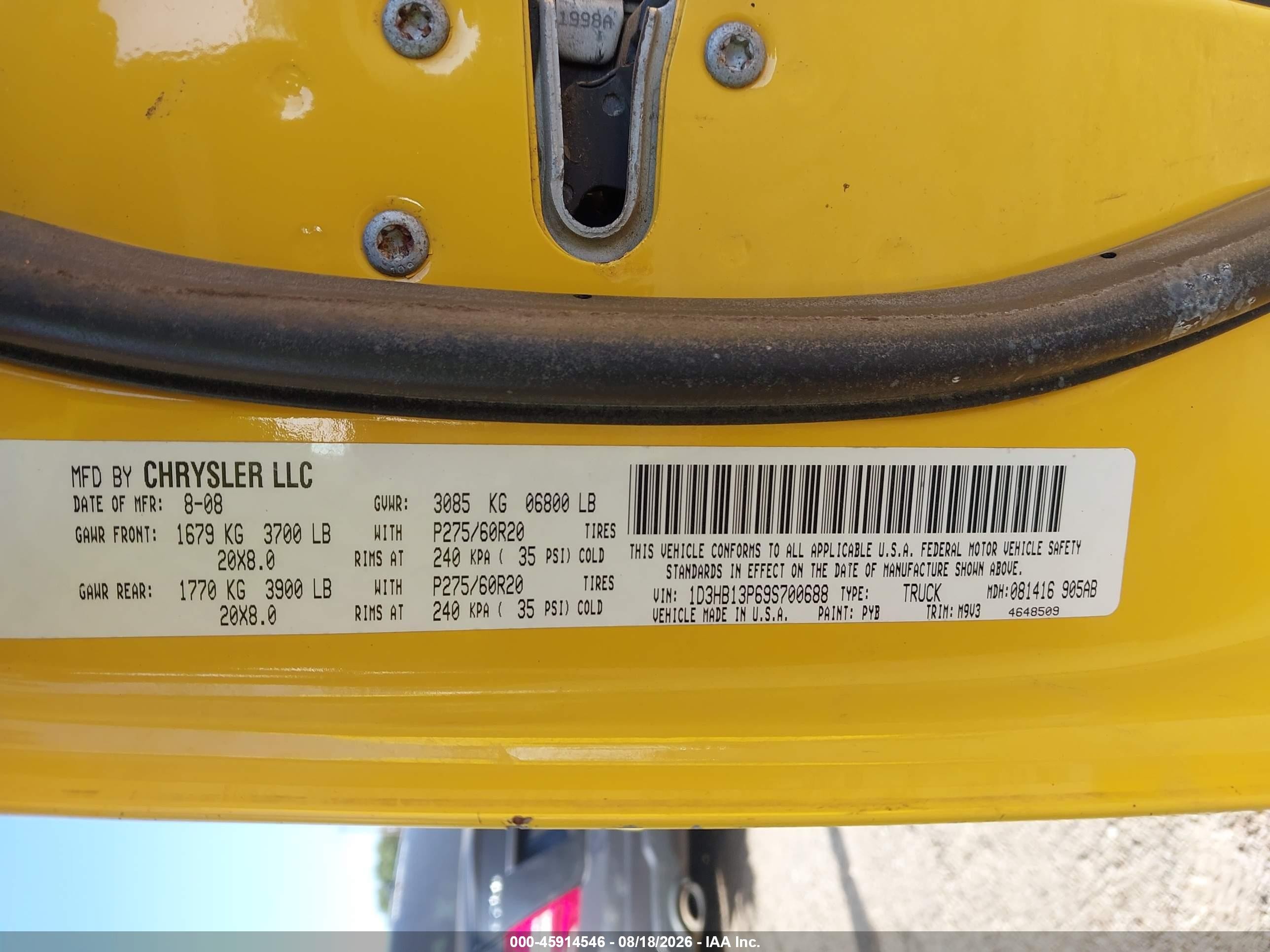 2009 Dodge Ram 1500 Slt/sport/trx Yellow vin: 1D3HB13P69S700688