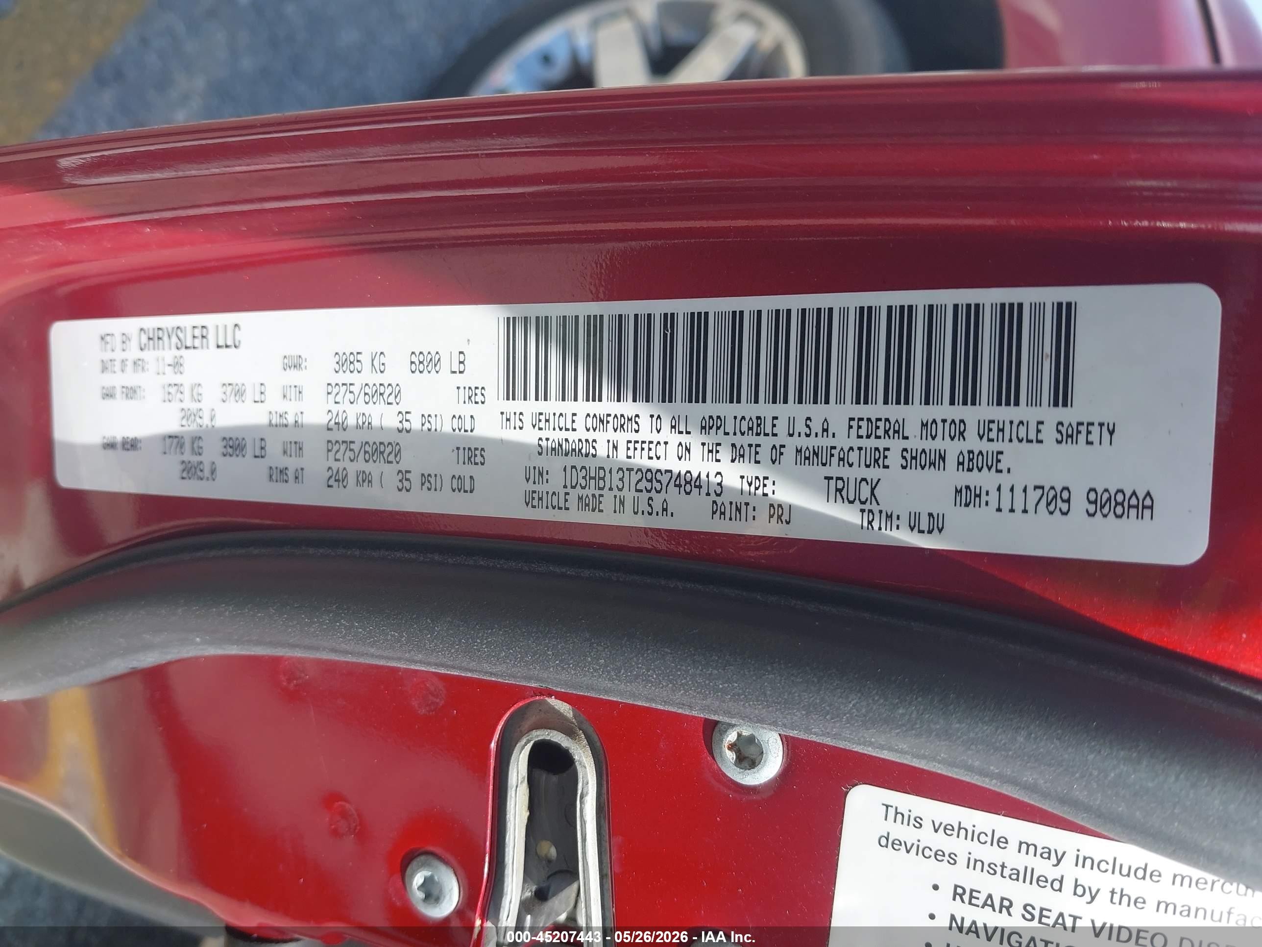 2009 Dodge Ram 1500 Laramie Red vin: 1D3HB13T29S748413