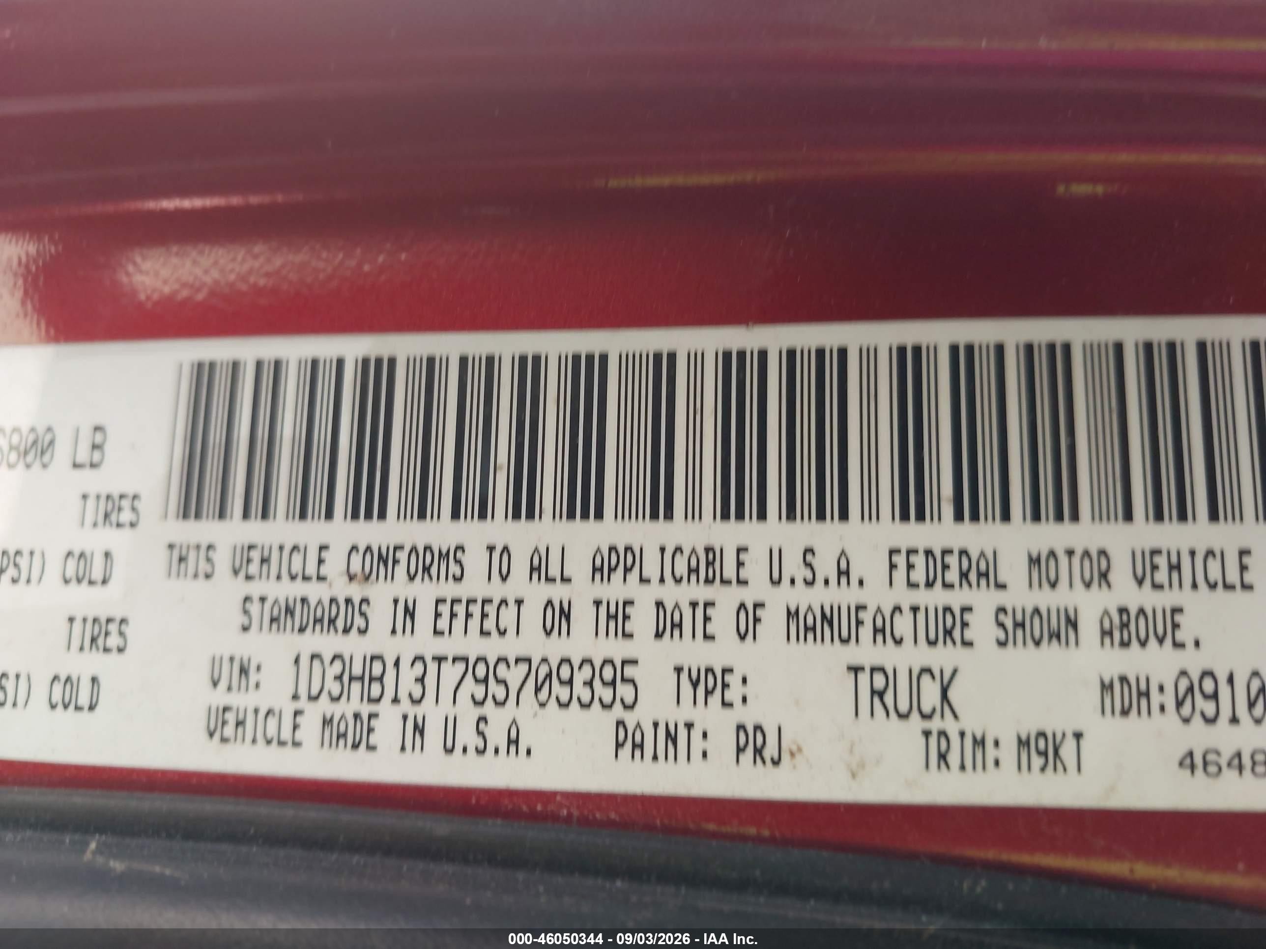 2009 Dodge Ram 1500 Slt/sport/trx Red vin: 1D3HB13T79S709395