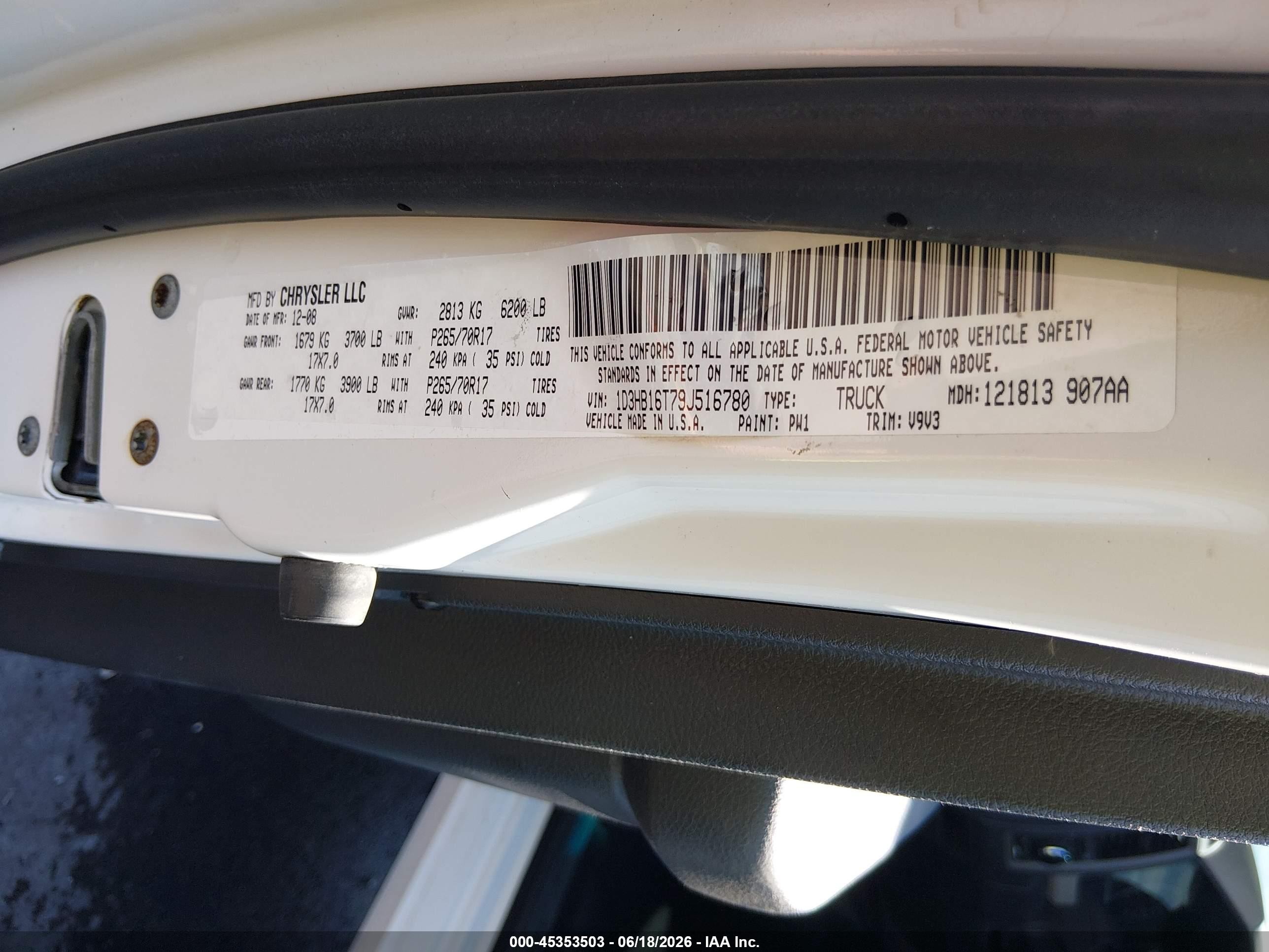2009 Dodge Ram 1500 St White vin: 1D3HB16T79J516780