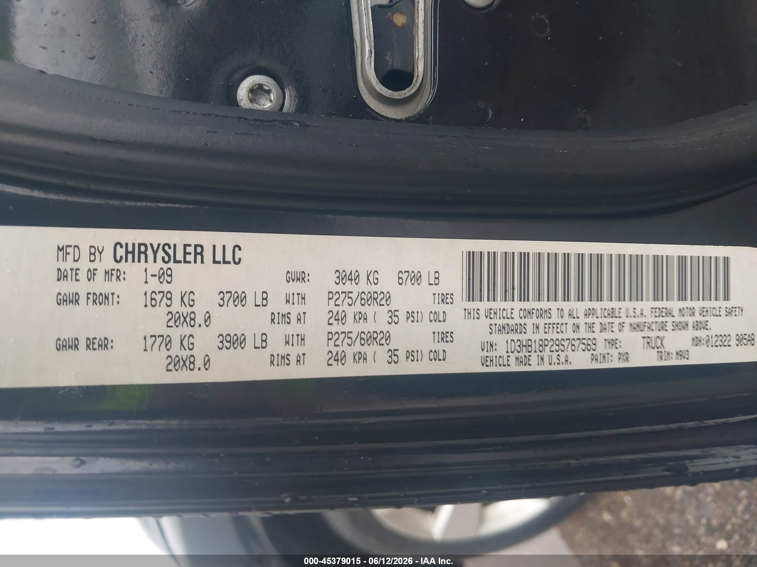 2009 Dodge Ram 1500 Slt/sport/trx Black vin: 1D3HB18P29S767569