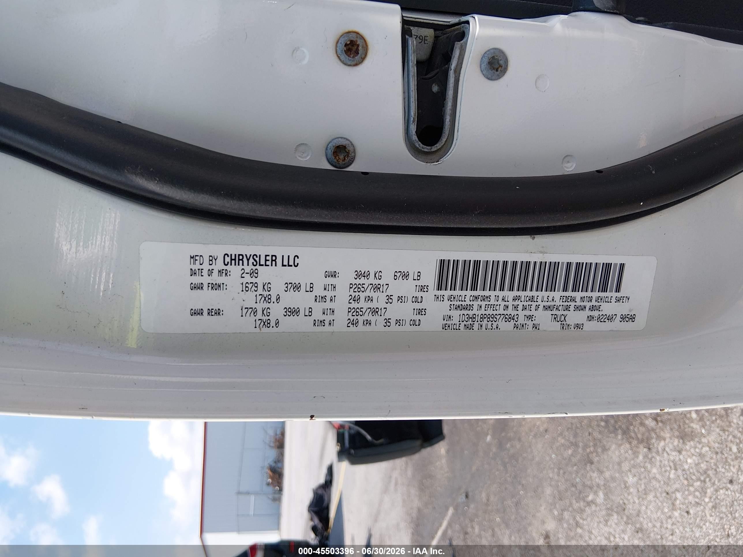 2009 Dodge Ram 1500 St White vin: 1D3HB18P89S776843