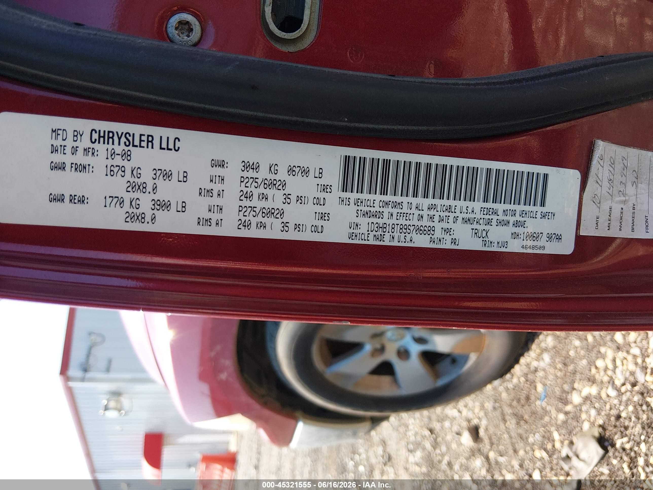 2009 Dodge Ram 1500 Slt/sport/trx Red vin: 1D3HB18T89S706689