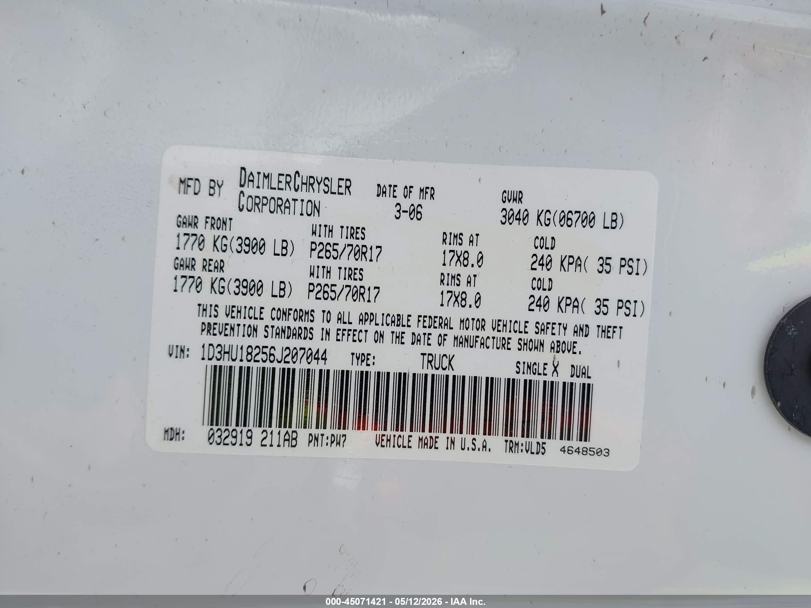 2006 Dodge Ram 1500 Laramie Белый vin: 1D3HU18256J207044